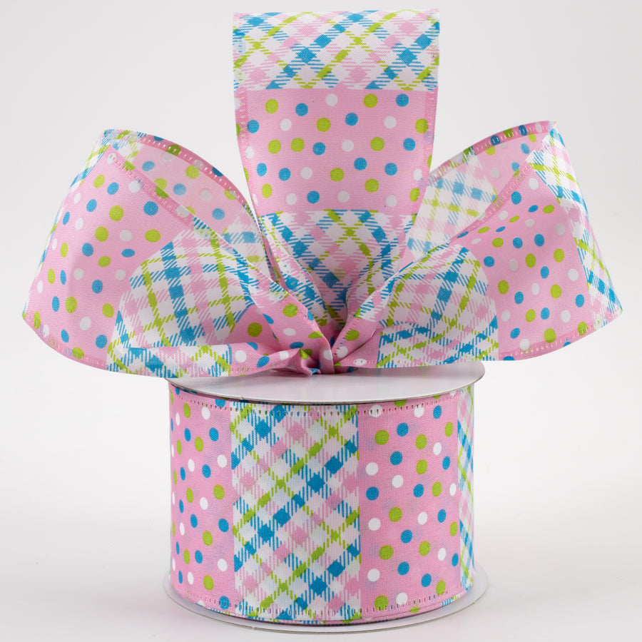 2.5" Argyle & Dot Stripes Ribbon: Pink, Lime, Blue, White (10 Yards) Lifestyle Photo