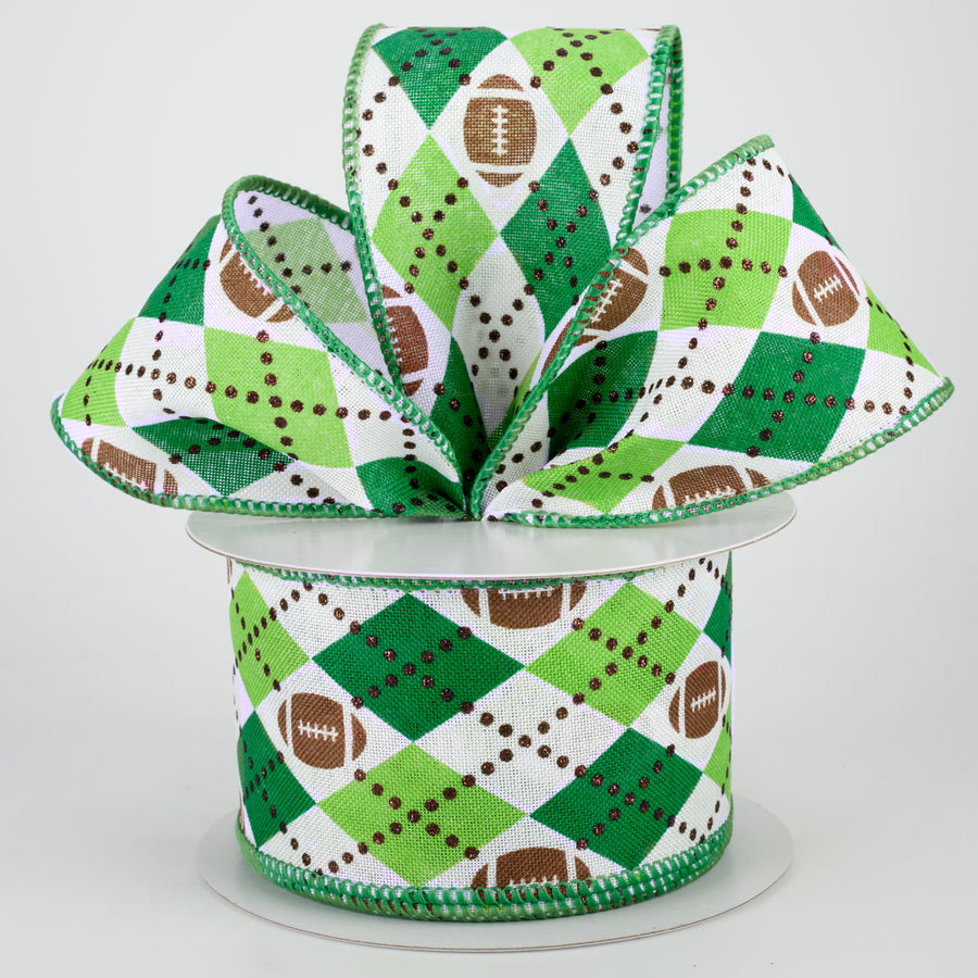 2.5" Argyle Footballs Ribbon: Emerald & Lime (10 Yards) Lifestyle Photo