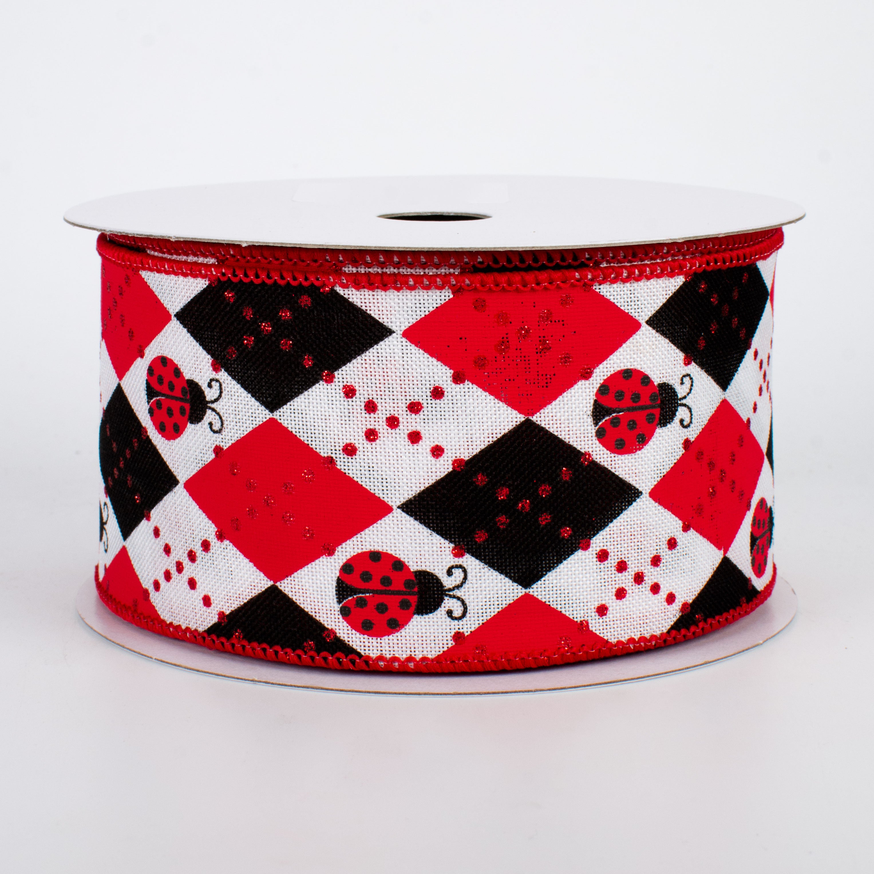 2.5" Argyle Ladybugs Ribbon (10 Yards)