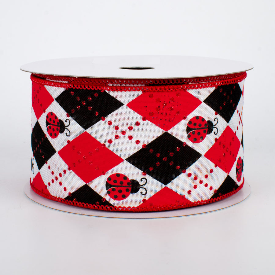 2.5" Argyle Ladybugs Ribbon (10 Yards)