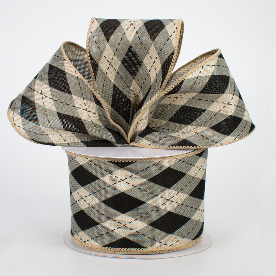 2.5" Argyle Plaid Ribbon: Black & Natural (10 Yards) Lifestyle Photo