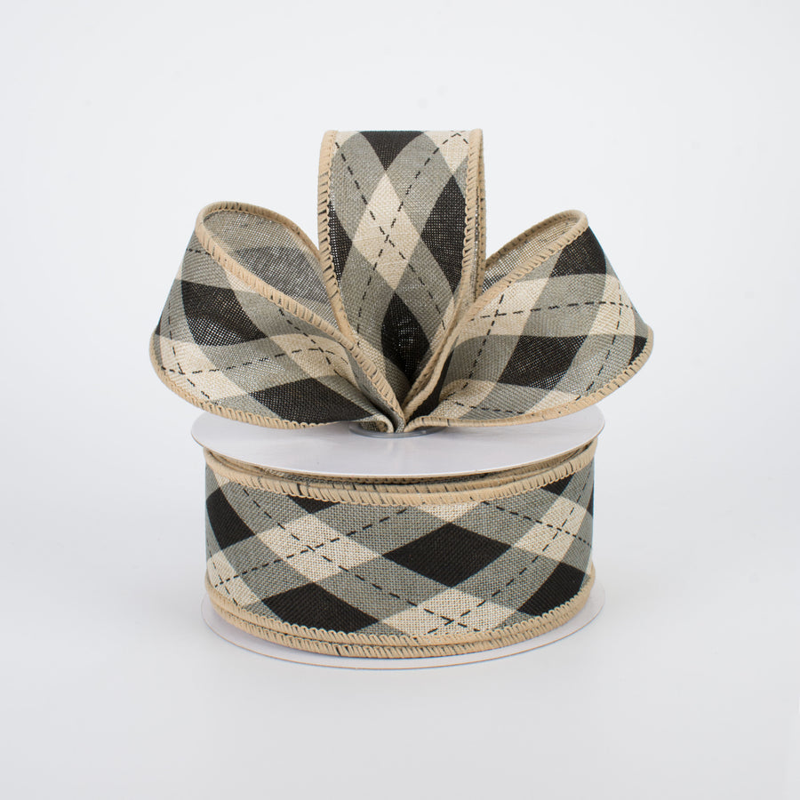 1.5" Argyle Plaid Ribbon: Black & Natural (10 Yards) Lifestyle Photo