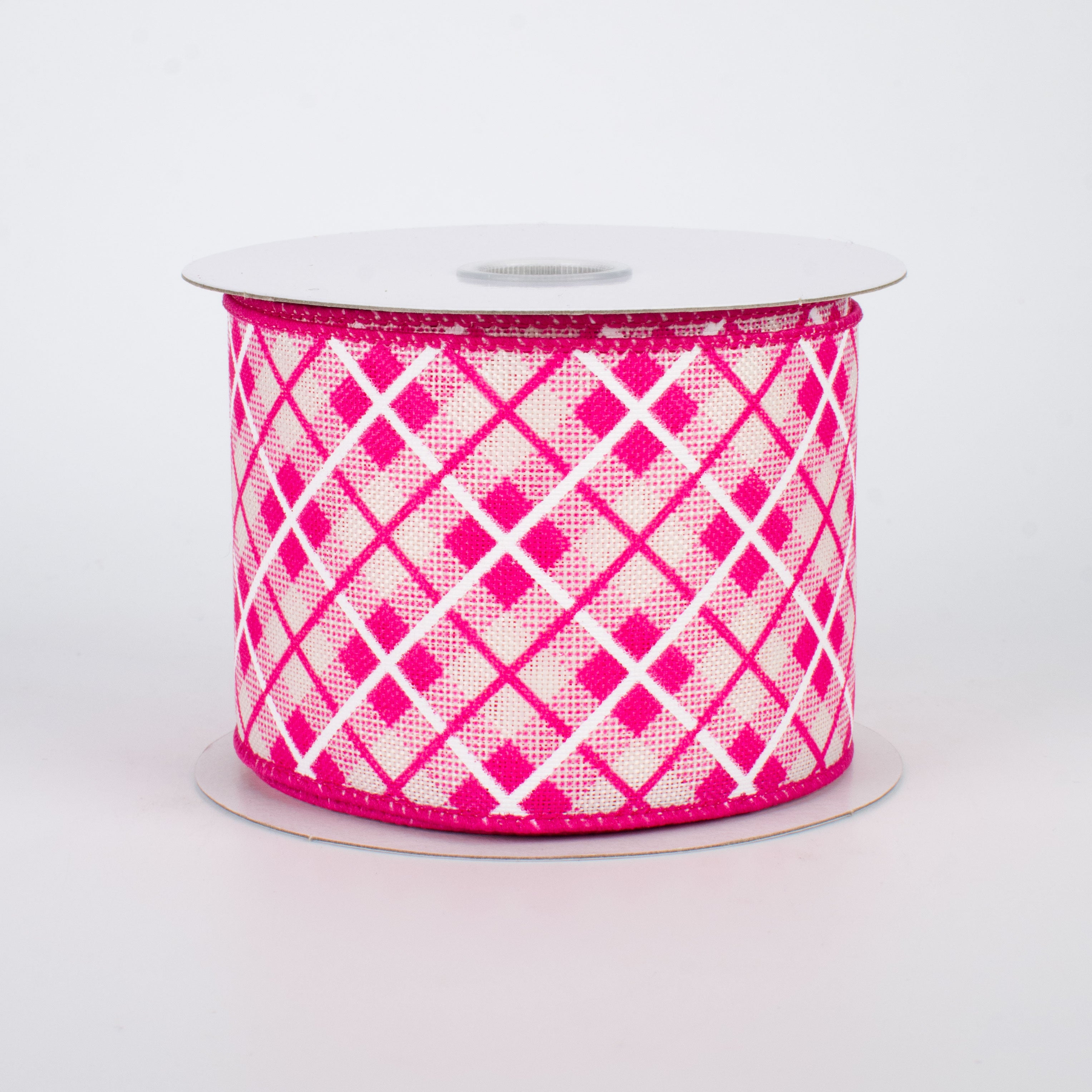 2.5" Argyle Plaid Ribbon: Fuchsia (10 Yards)