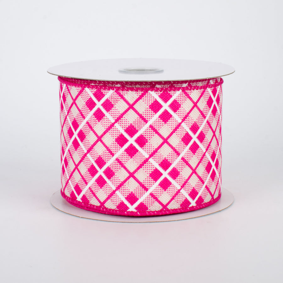2.5" Argyle Plaid Ribbon: Fuchsia (10 Yards)