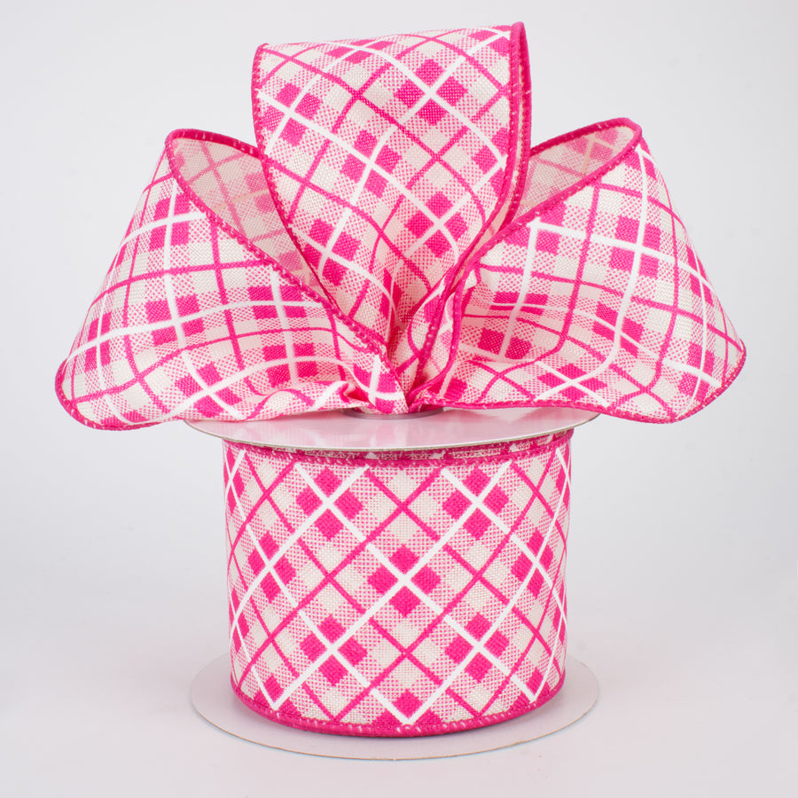 2.5" Argyle Plaid Ribbon: Fuchsia (10 Yards) Lifestyle Photo