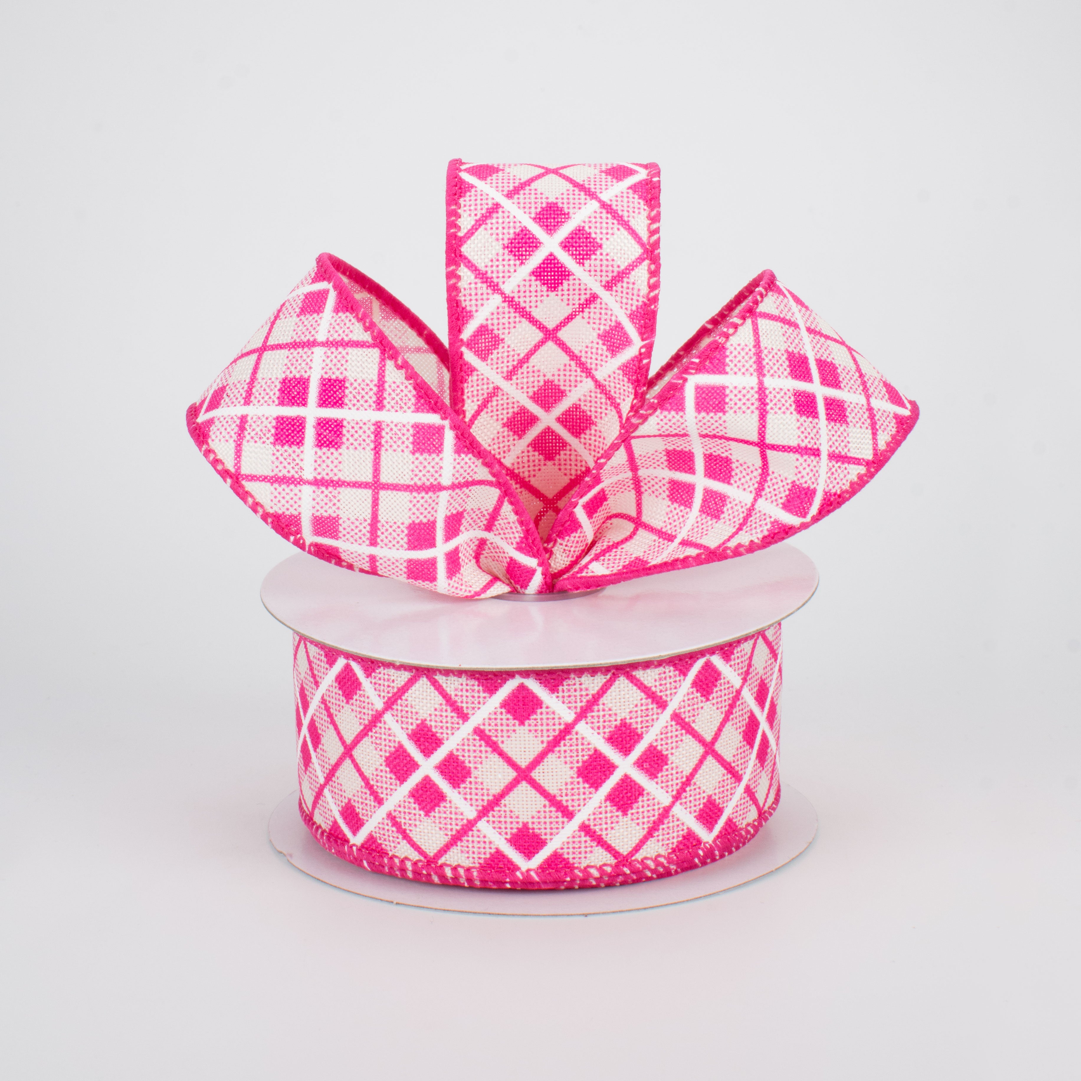 1.5" Argyle Plaid Ribbon: Fuchsia (10 Yards) Lifestyle Photo
