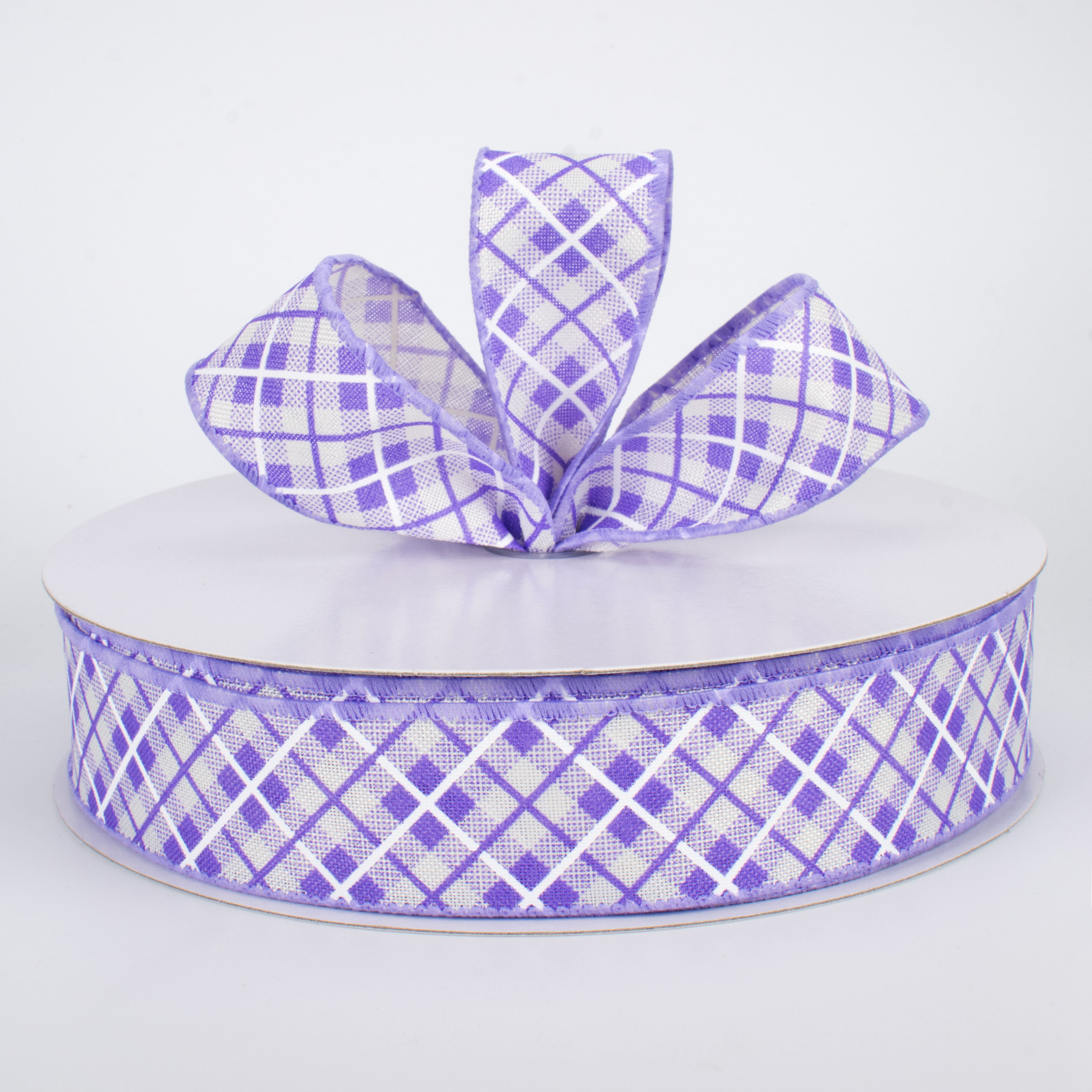 1.5" Argyle Plaid Ribbon: Lavender (50 Yards) Lifestyle Photo
