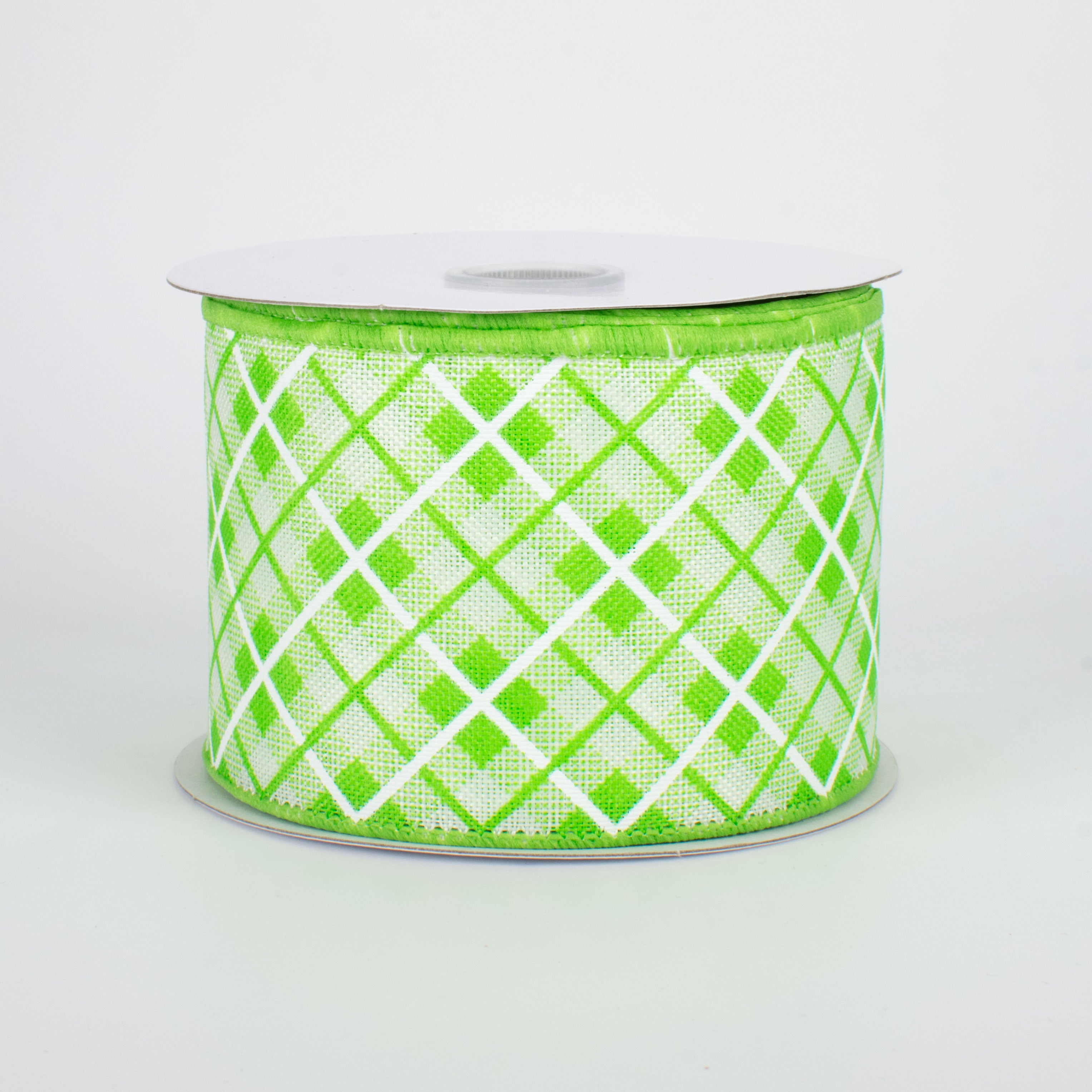 2.5" Argyle Plaid Ribbon: Lime (10 Yards)