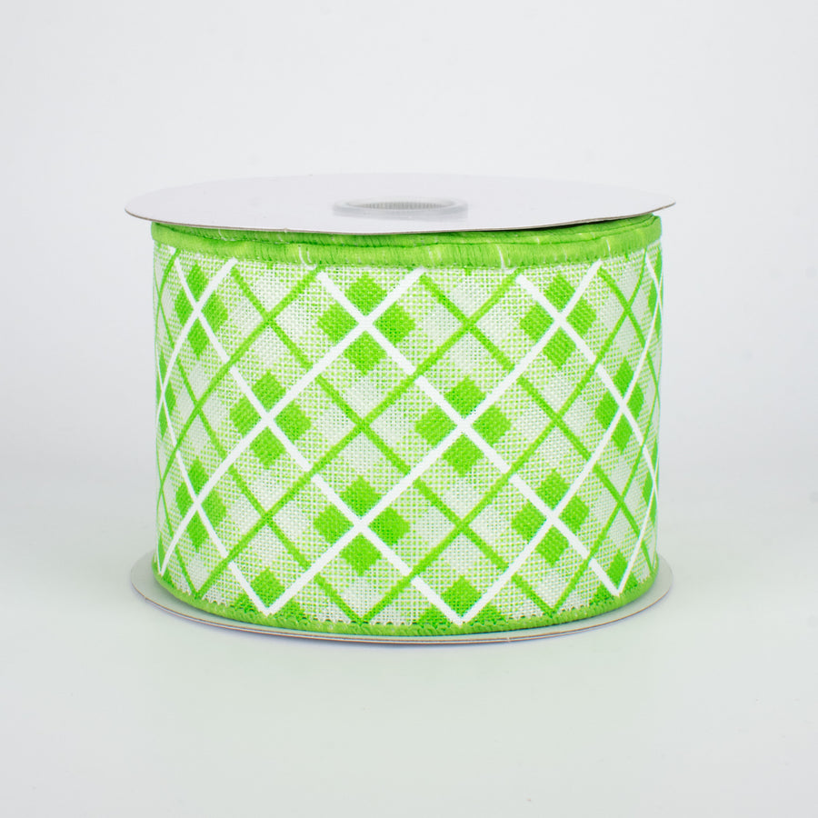 2.5" Argyle Plaid Ribbon: Lime (10 Yards)