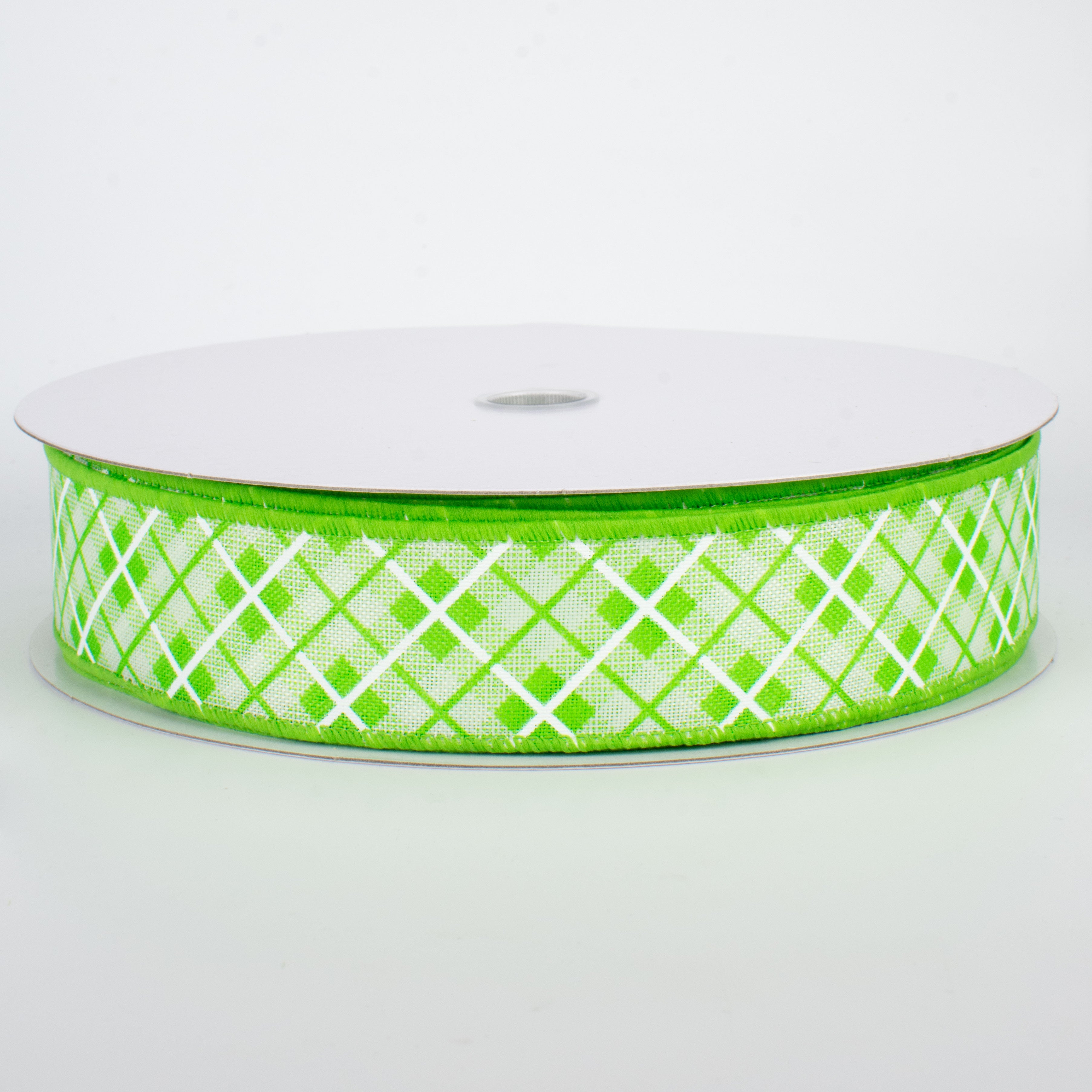 1.5" Argyle Plaid Ribbon: Lime (50 Yards)