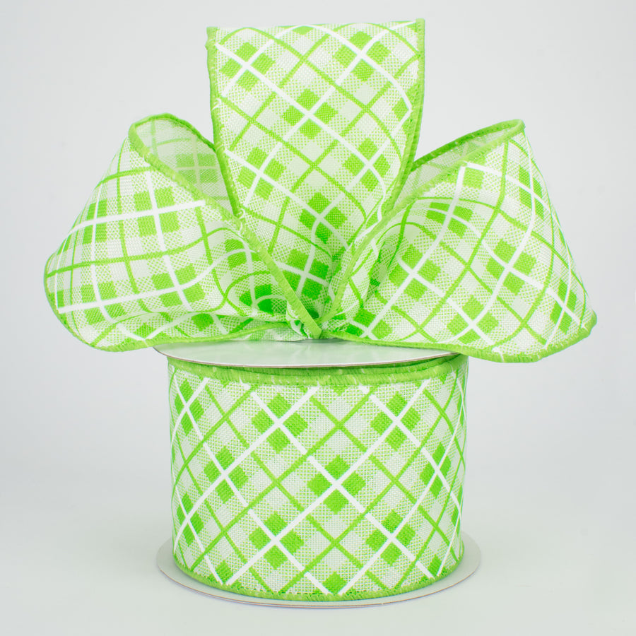 2.5" Argyle Plaid Ribbon: Lime (10 Yards) Lifestyle Photo