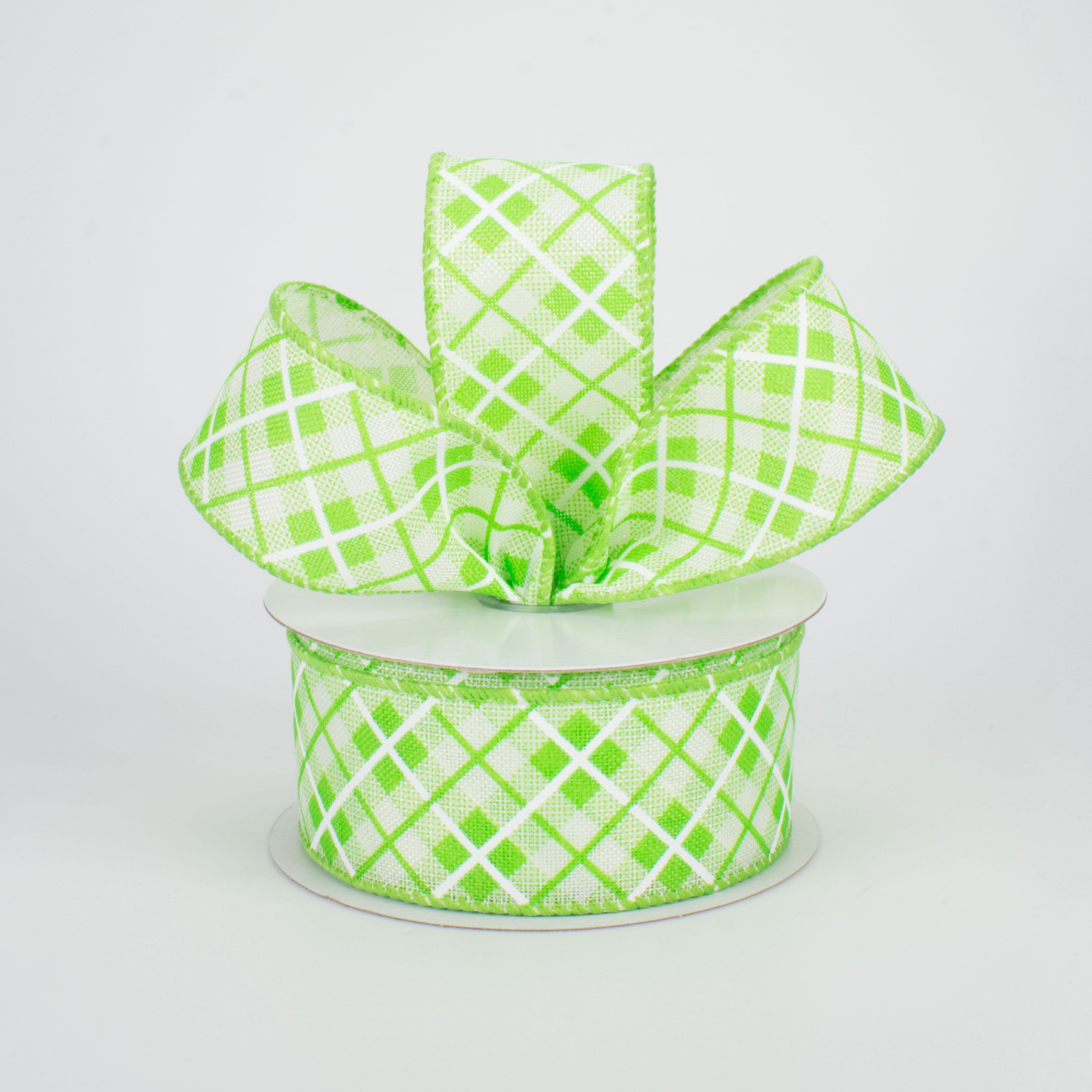 1.5" Argyle Plaid Ribbon: Lime (10 Yards) Lifestyle Photo