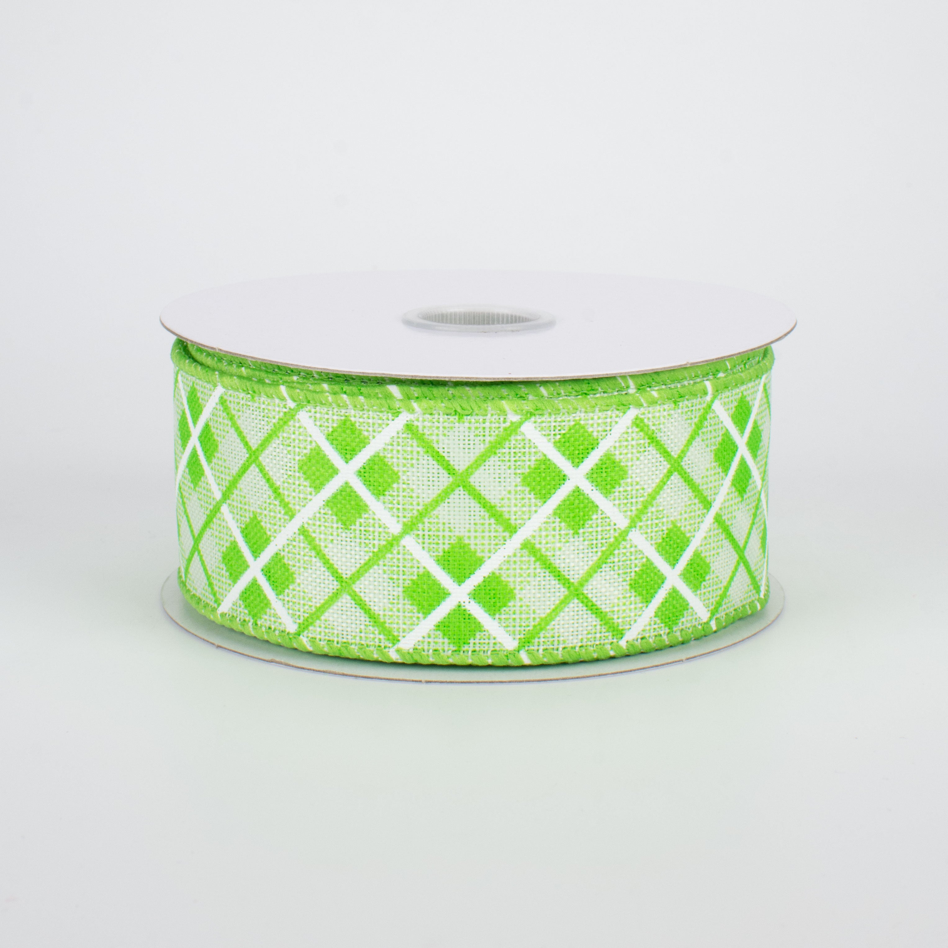 1.5" Argyle Plaid Ribbon: Lime (10 Yards)
