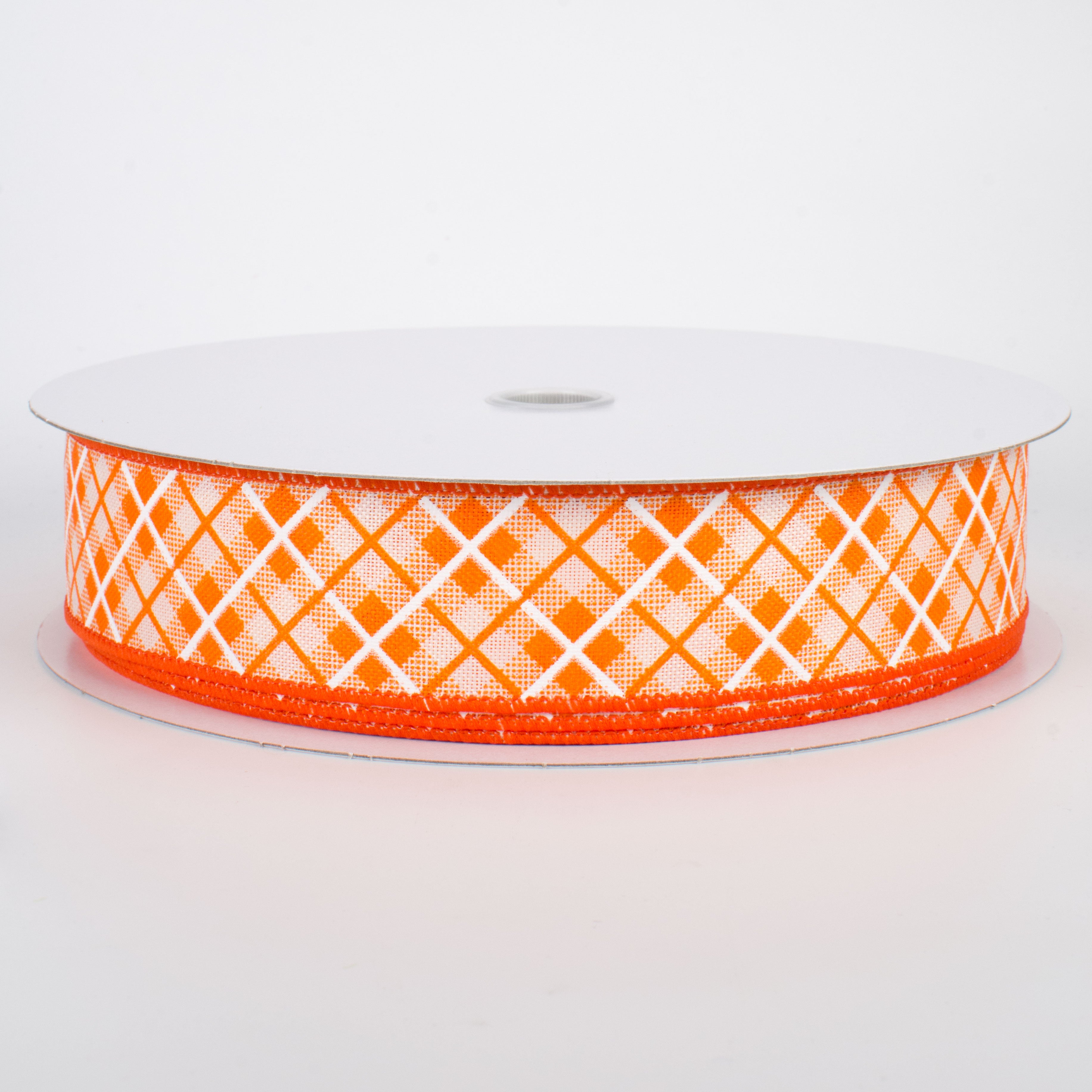 1.5" Argyle Plaid Ribbon: Orange (50 Yards)