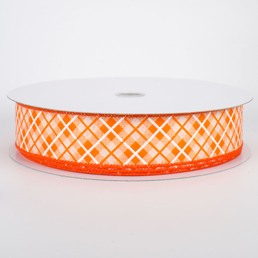 1.5" Argyle Plaid Ribbon: Orange (50 Yards)