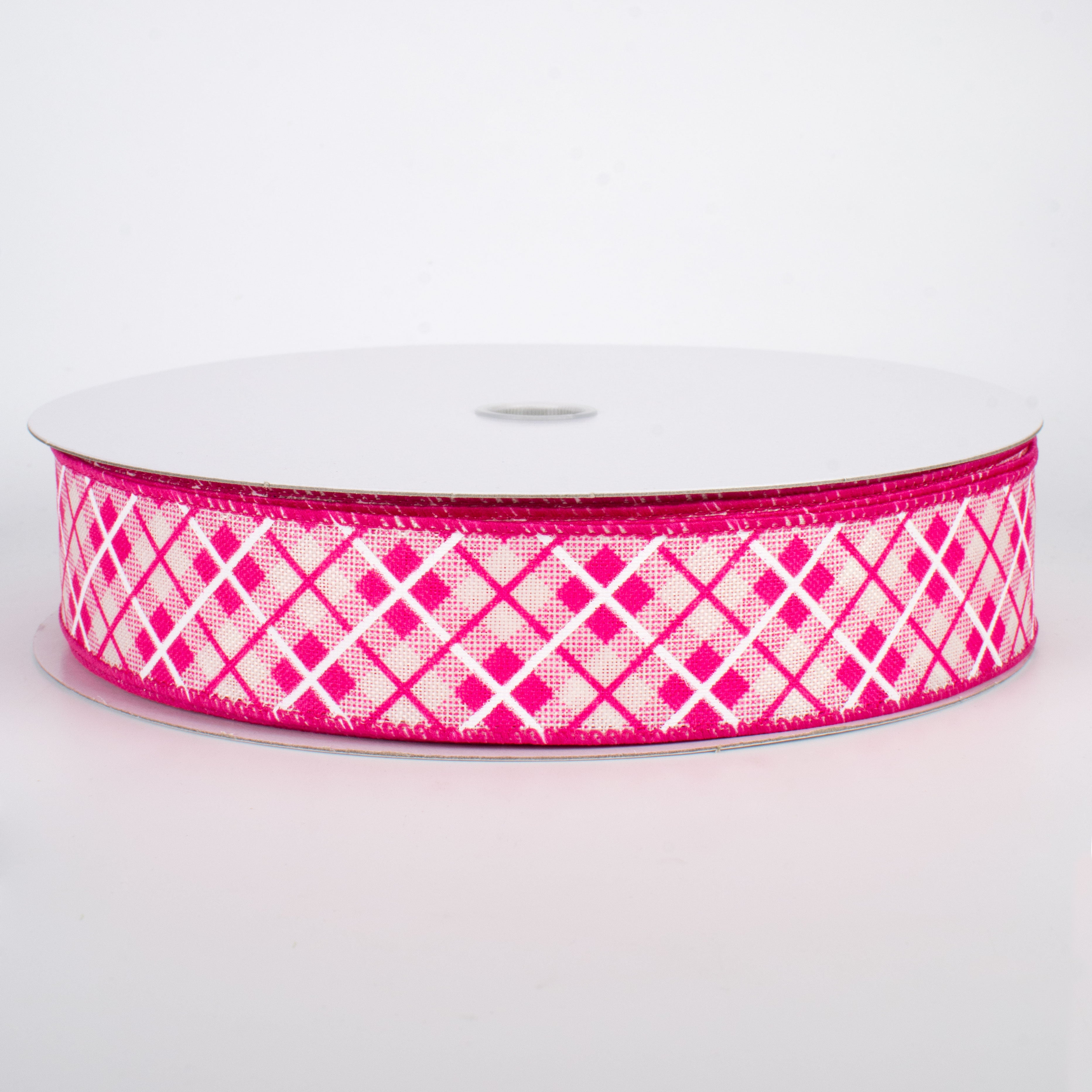 1.5" Argyle Plaid Ribbon: Pink (50 Yards)