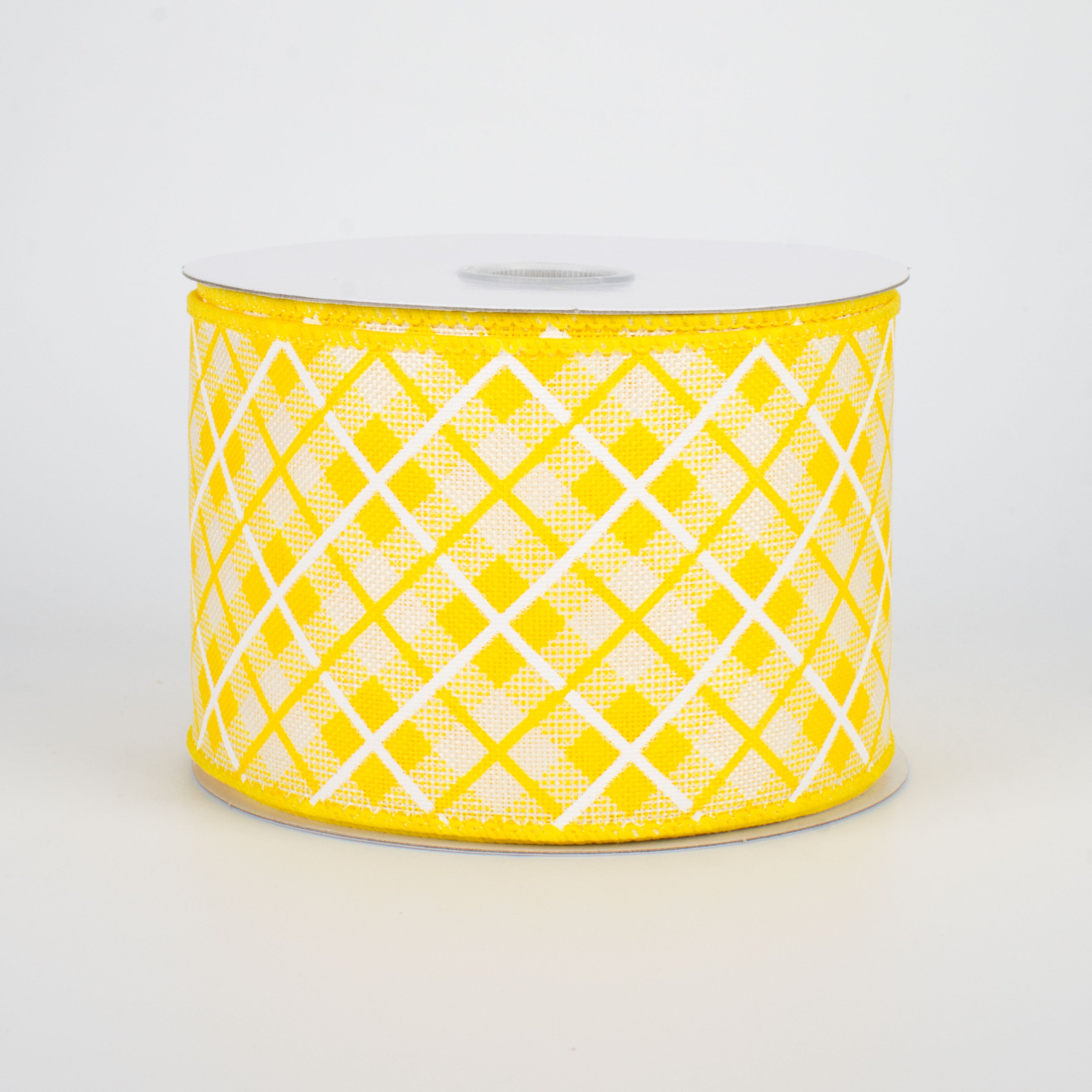 2.5" Argyle Plaid Ribbon: Yellow (10 Yards)