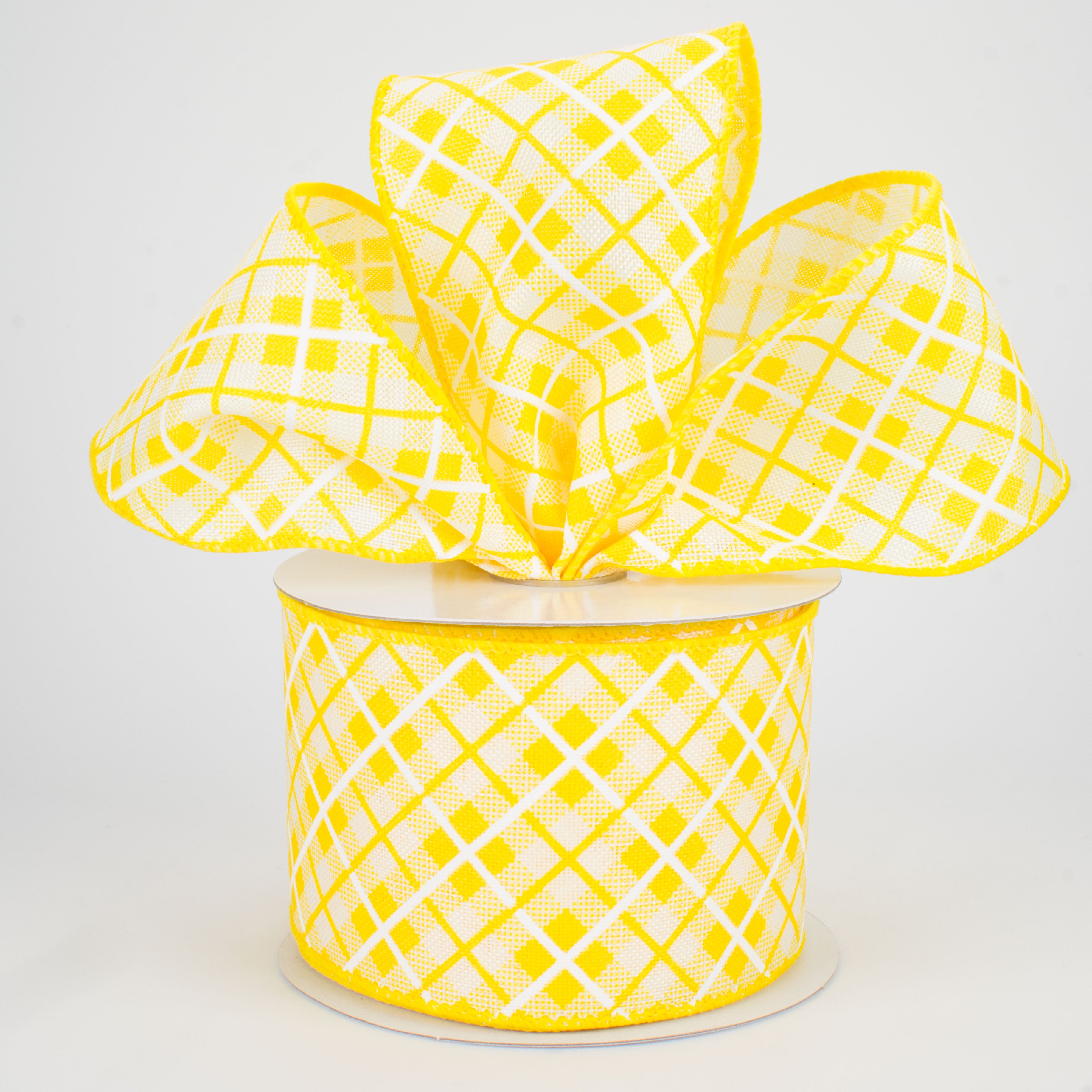 2.5" Argyle Plaid Ribbon: Yellow (10 Yards) Lifestyle Photo
