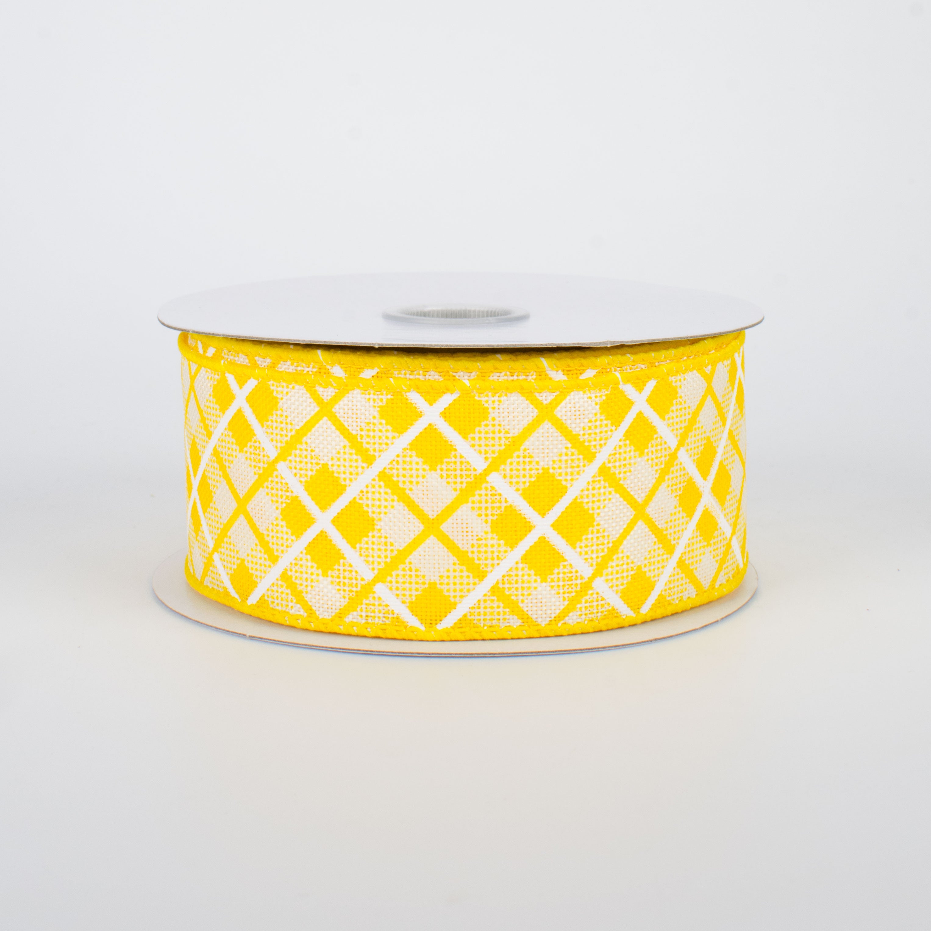 1.5" Argyle Plaid Ribbon: Yellow (10 Yards)