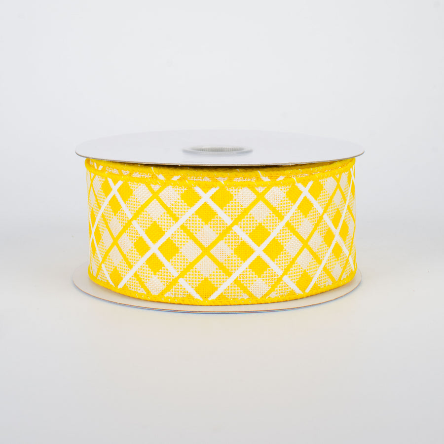 1.5" Argyle Plaid Ribbon: Yellow (10 Yards)