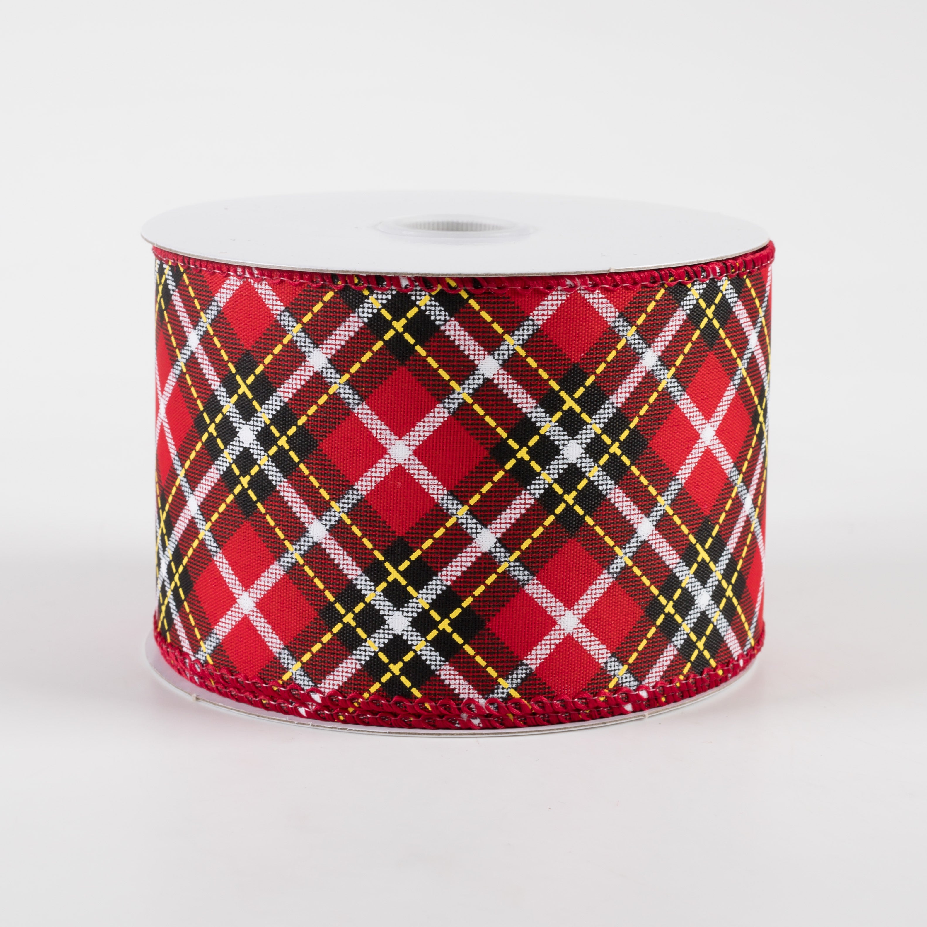 2.5" Argyle Satin Ribbon: Red, Black, Yellow, White (10 Yards) Item Number: 71225-40-22