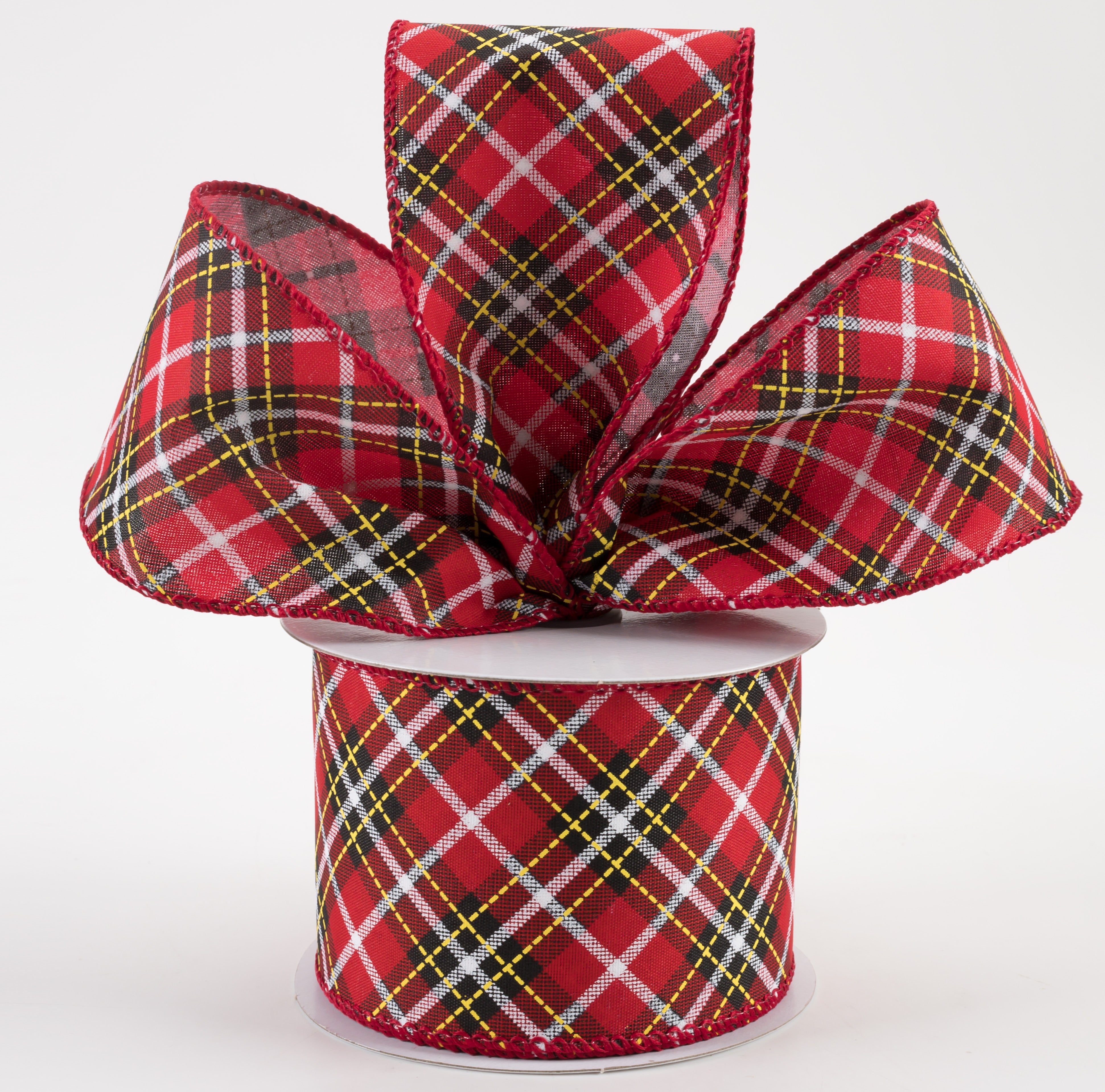 2.5" Argyle Satin Ribbon: Red, Black, Yellow, White (10 Yards) Lifestyle Photo