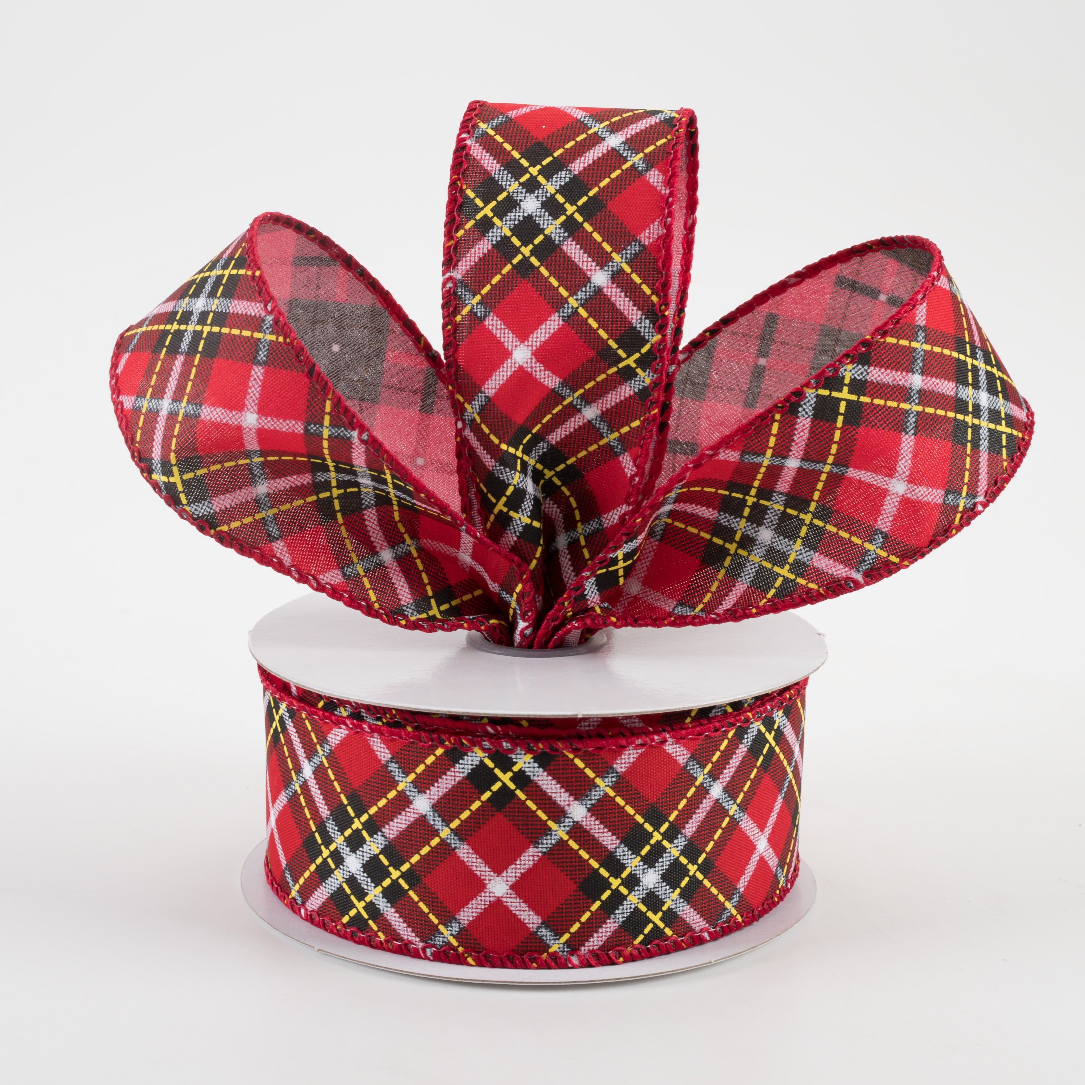 1.5" Argyle Satin Ribbon: Red, Black, Yellow, White (10 Yards) Lifestyle Photo