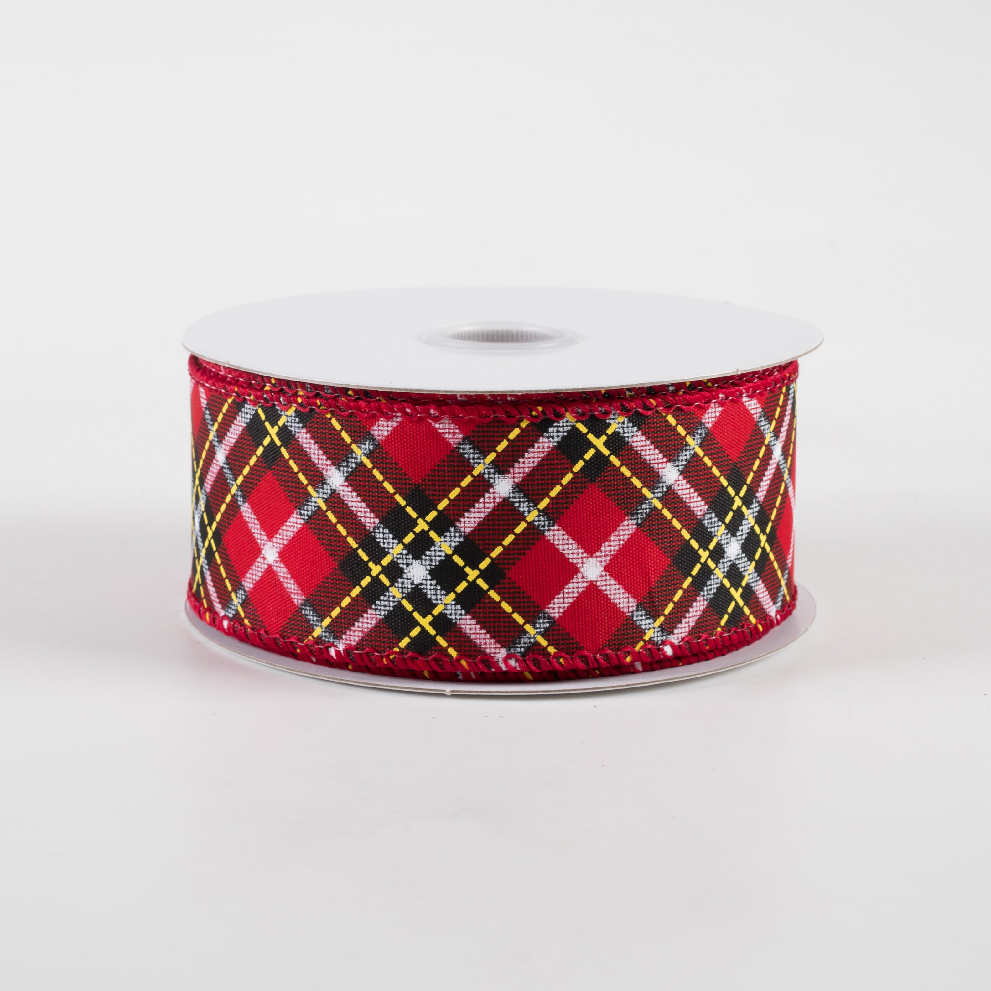 1.5" Argyle Satin Ribbon: Red, Black, Yellow, White (10 Yards) Item Number: 71225-09-22