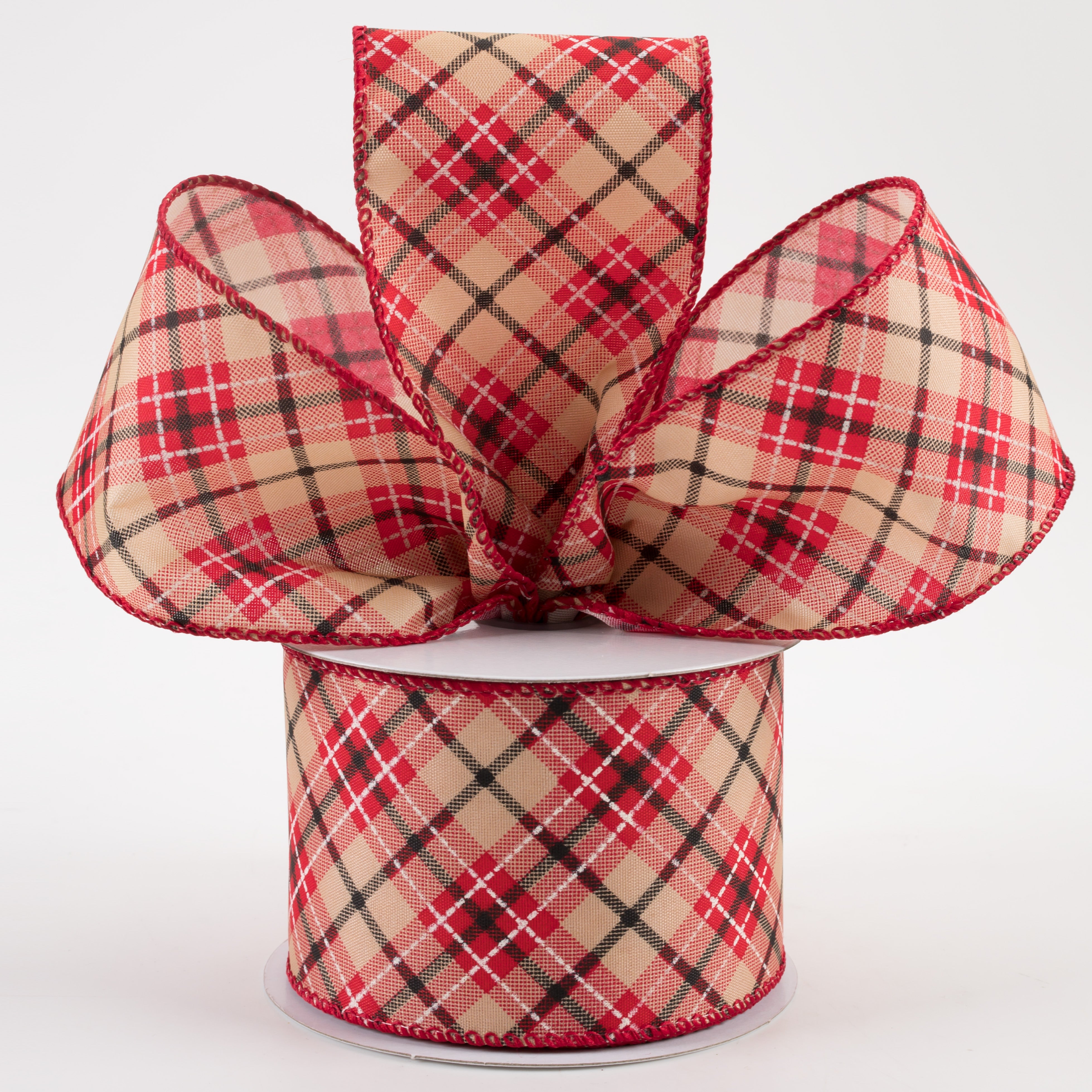 2.5" Argyle Satin Ribbon: Tan, Red, Black, Cream (10 Yards) Lifestyle Photo