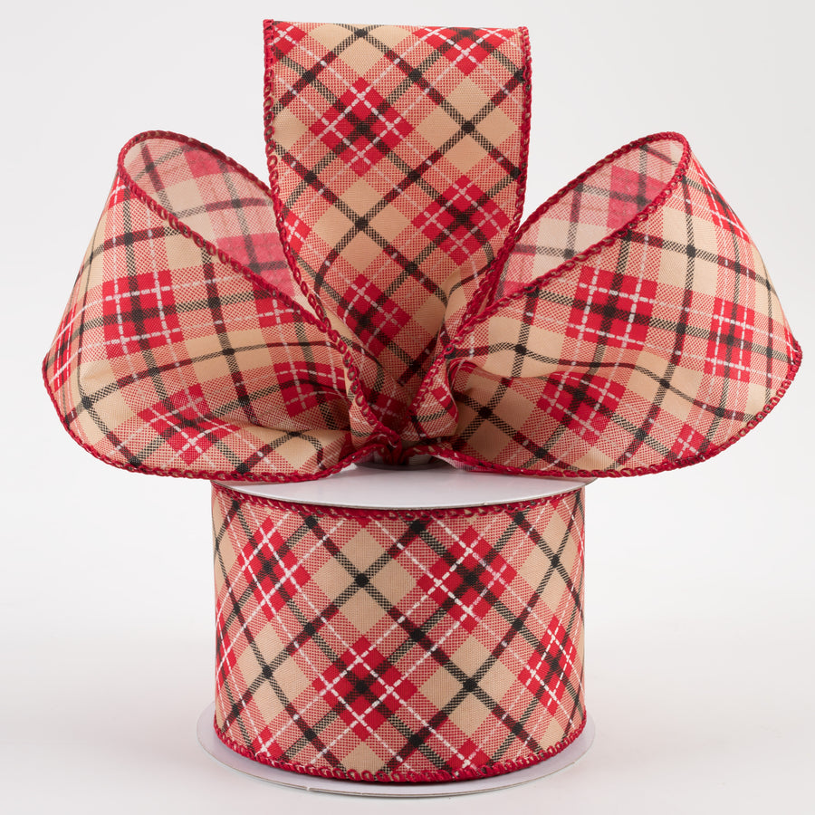 2.5" Argyle Satin Ribbon: Tan, Red, Black, Cream (10 Yards) Lifestyle Photo