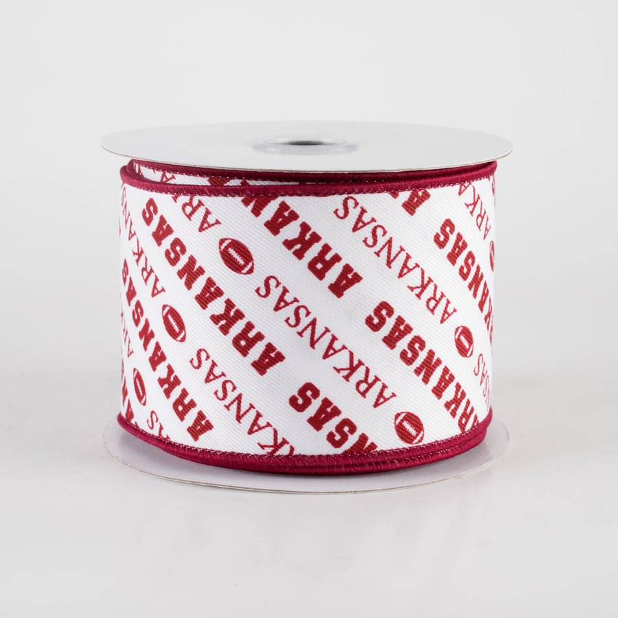 2.5" Arkansas Diagonal Football Pattern Ribbon: Cardinal Red & White (10 Yards)