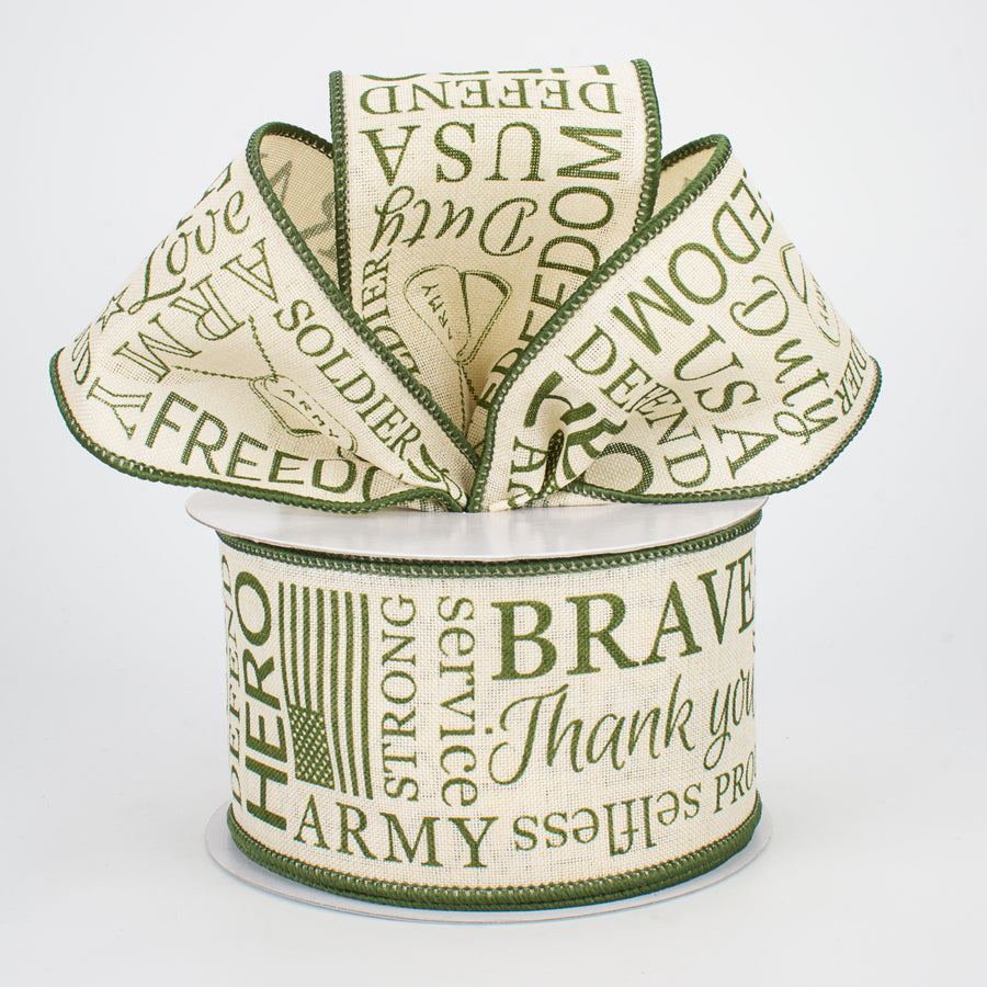 2.5" Army Ribbon: Army Green & Cream (10 Yards) Lifestyle Photo