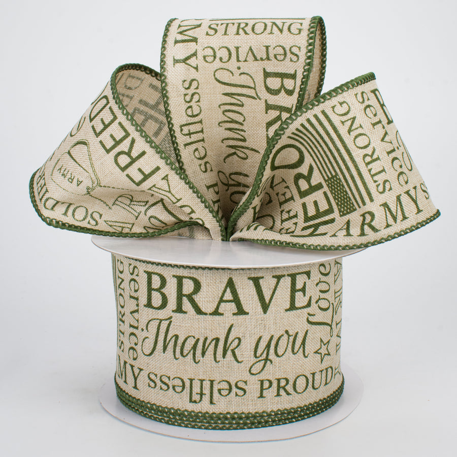 2.5" Army Ribbon: Army Green & Natural (10 Yards) Lifestyle Photo