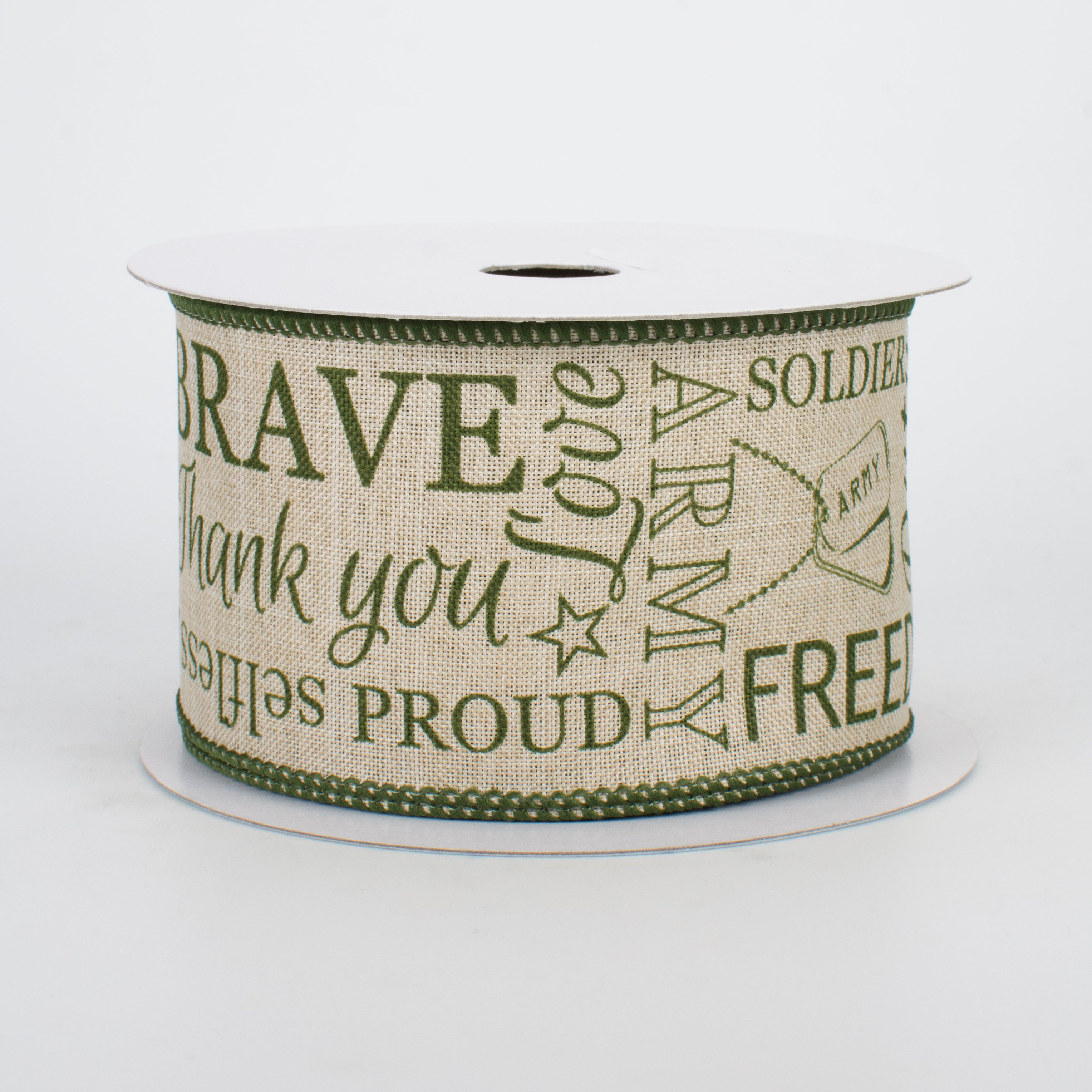 2.5" Army Ribbon: Army Green & Natural (10 Yards)