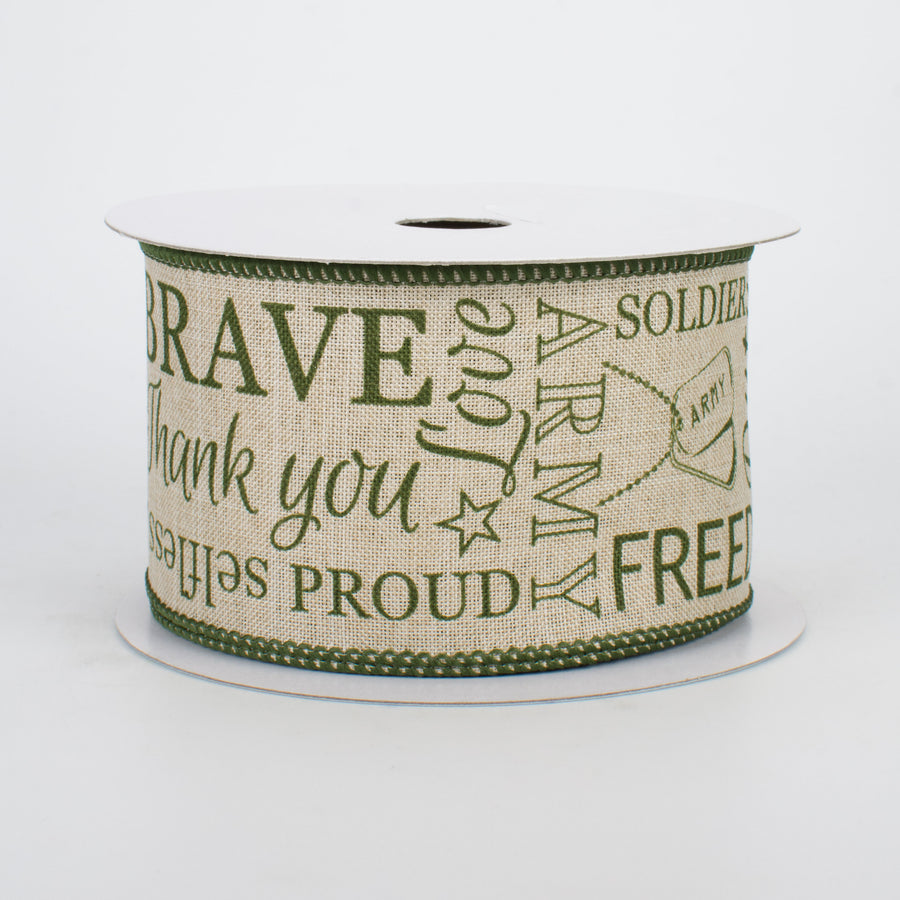 2.5" Army Ribbon: Army Green & Natural (10 Yards)