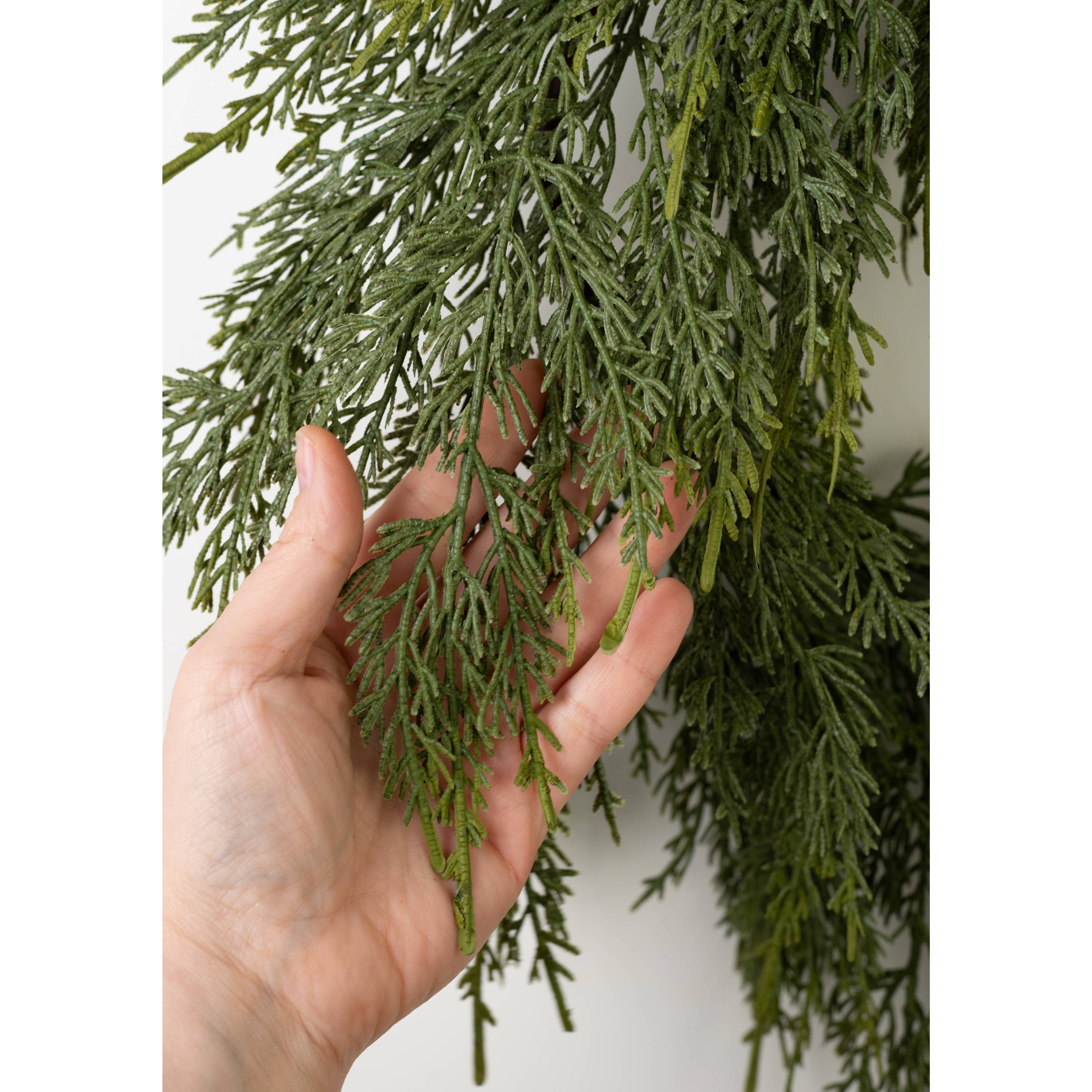 72" Artificial Slim Cedar Garland: Two-Tone Green detail photo 5