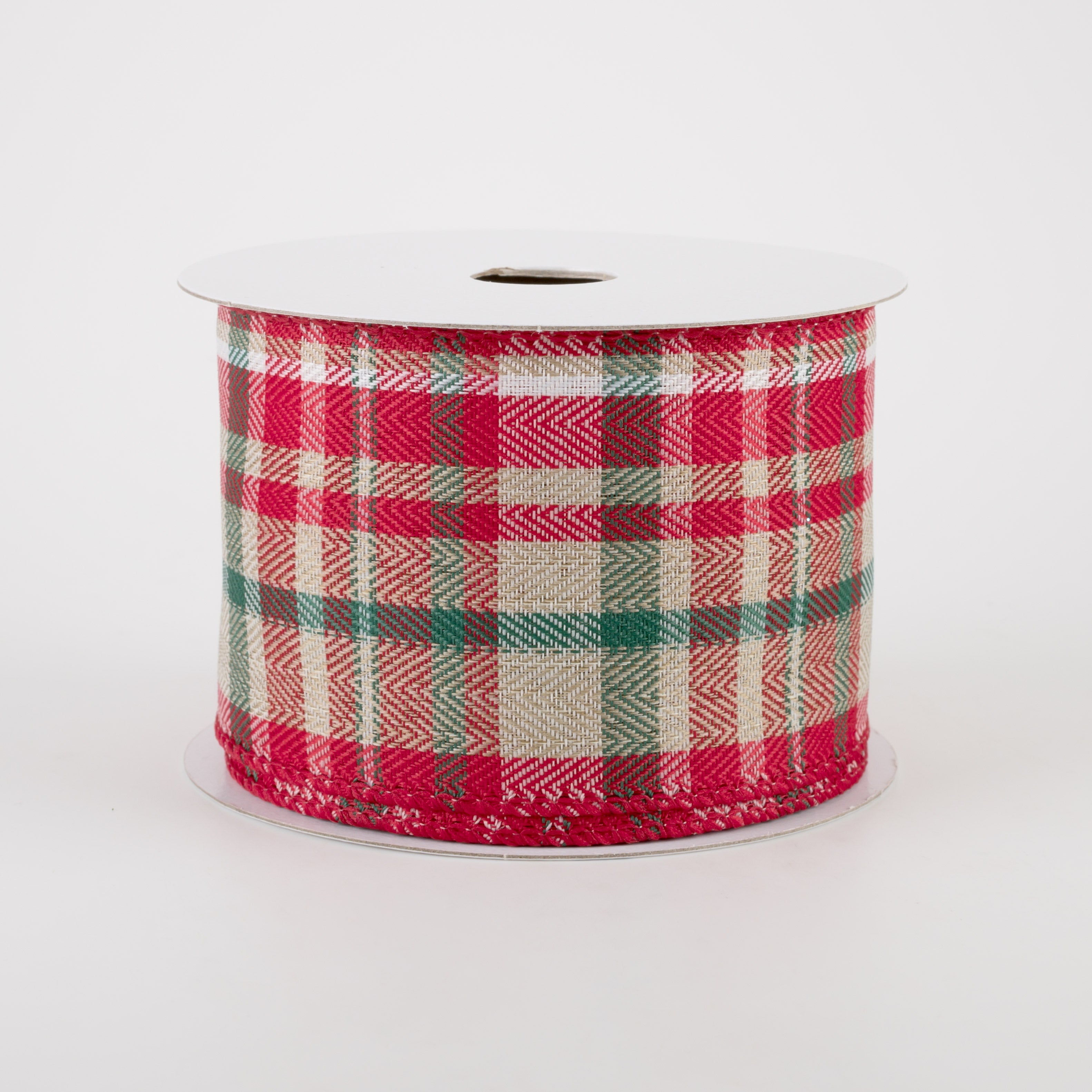 2.5" Aspen Plaid Ribbon: Natural, Green, Red, Ivory, White (10 Yards)