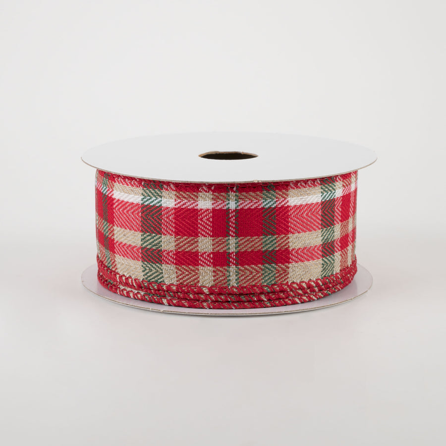 1.5" Aspen Plaid Ribbon: Natural, Green, Red, Ivory, White (10 Yards)