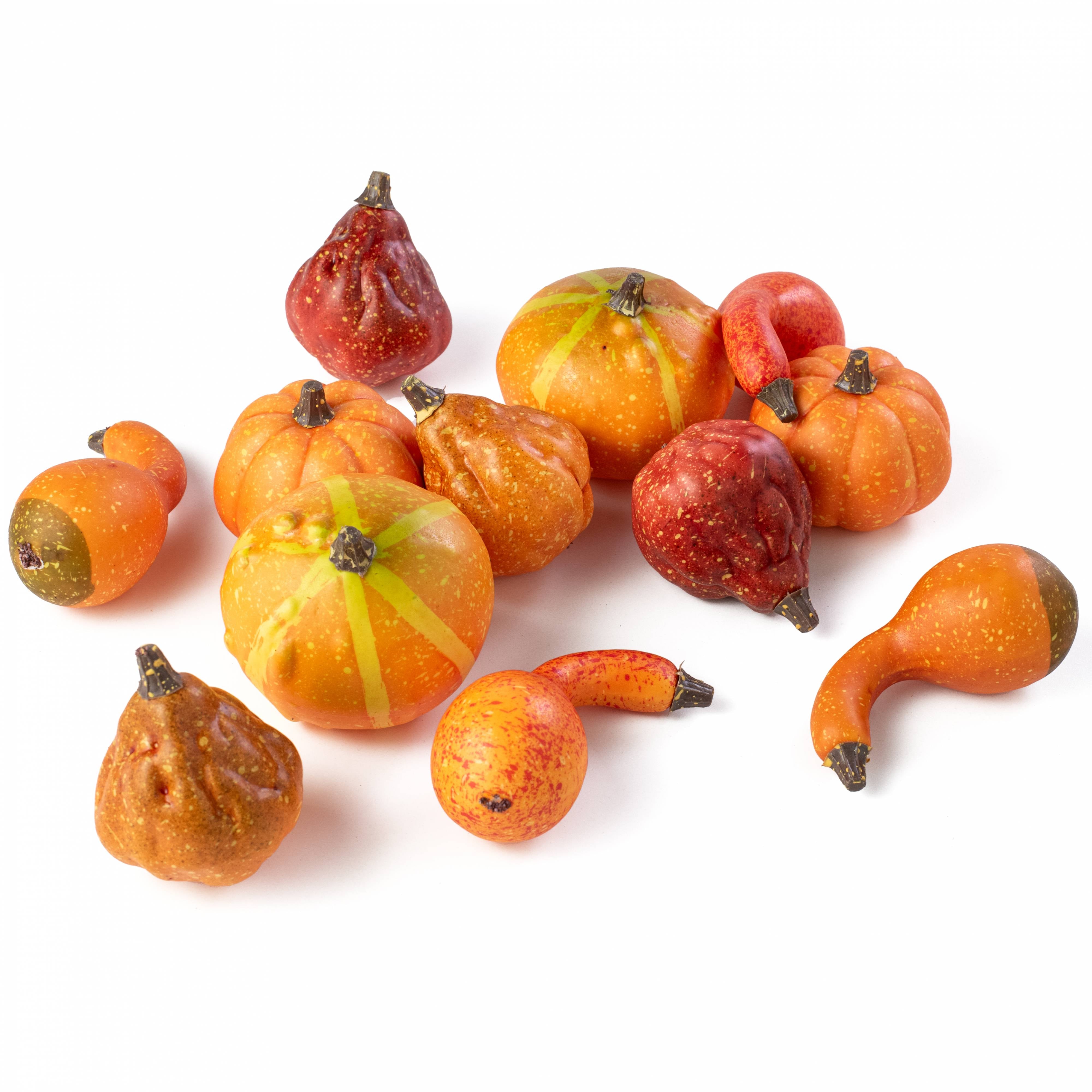 Assorted Mini Artificial Pumpkins & Gourds: Orange & Yellow (Bag of 12) Item Number: 54240