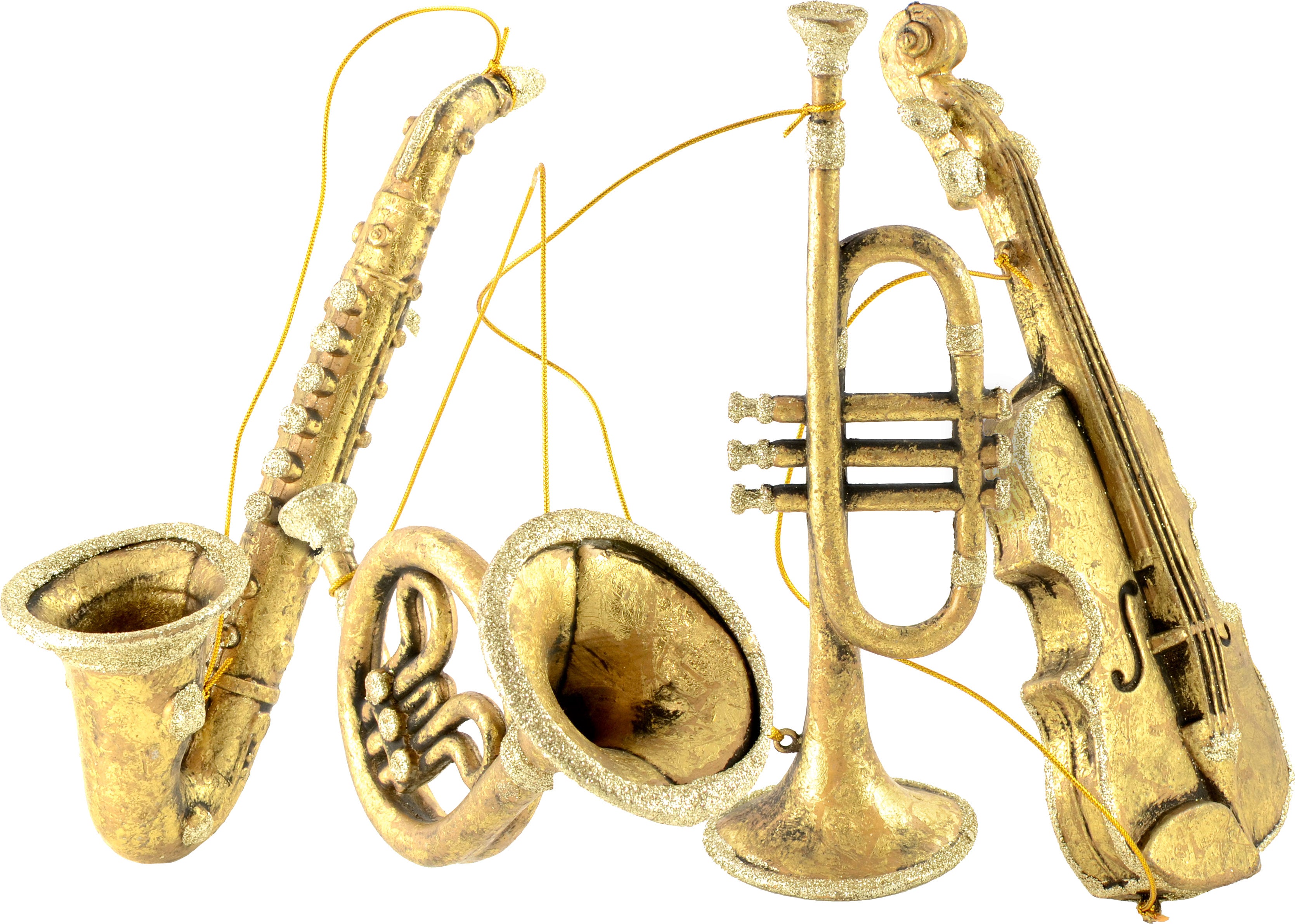 8"-11" Assorted Musical Instrument Ornaments: Gold (Set of 4) Item Number: XY564372