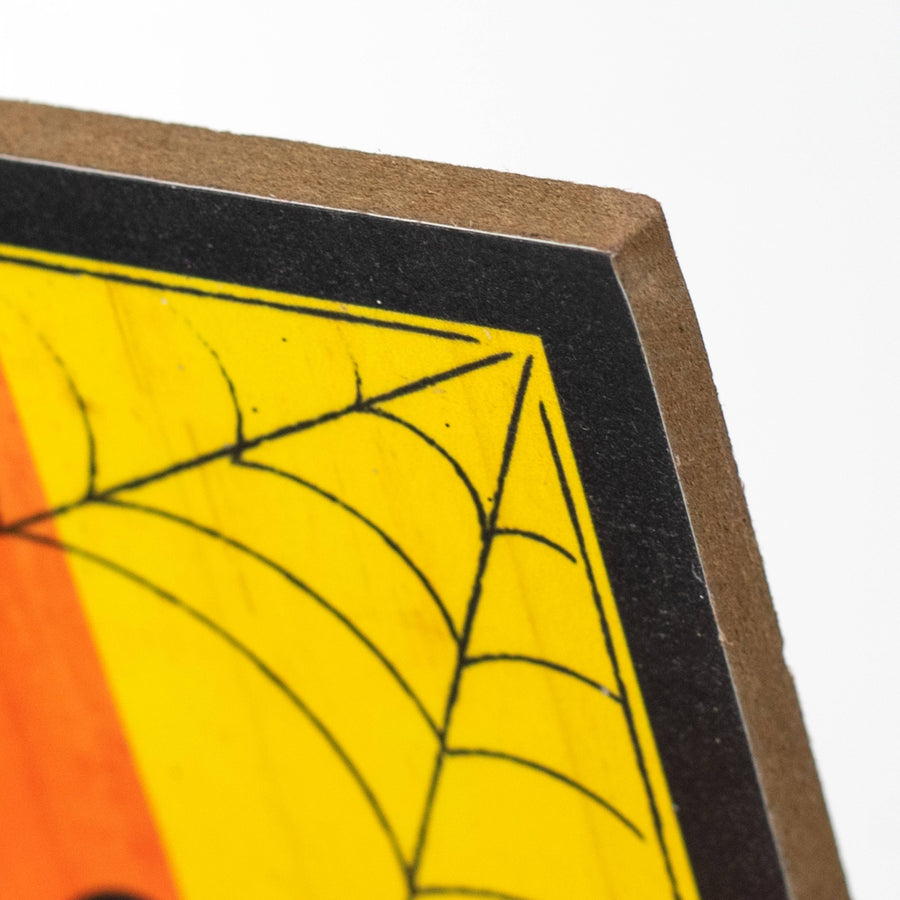 12" Wooden Sign: Candy Corn Spiderweb Welcome