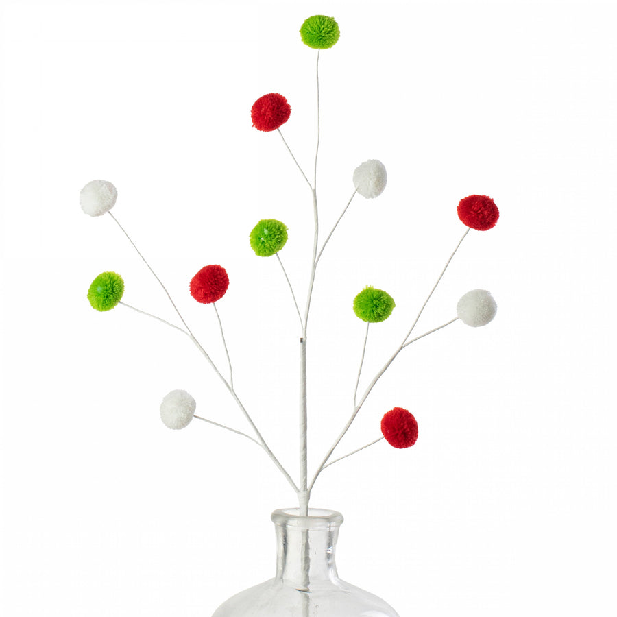 23" 3-Color Pom Pom Spray: Red, White & Lime Green