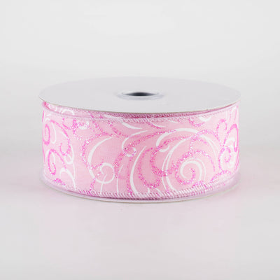 1.5" Glittered Multi Swirls Ribbon: Iridescent Pink & White on Pink (10 Yards)