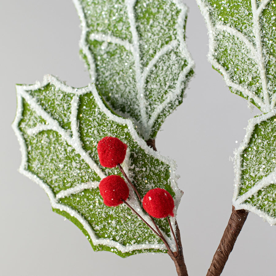 25" Frosted Felt Holly Spray