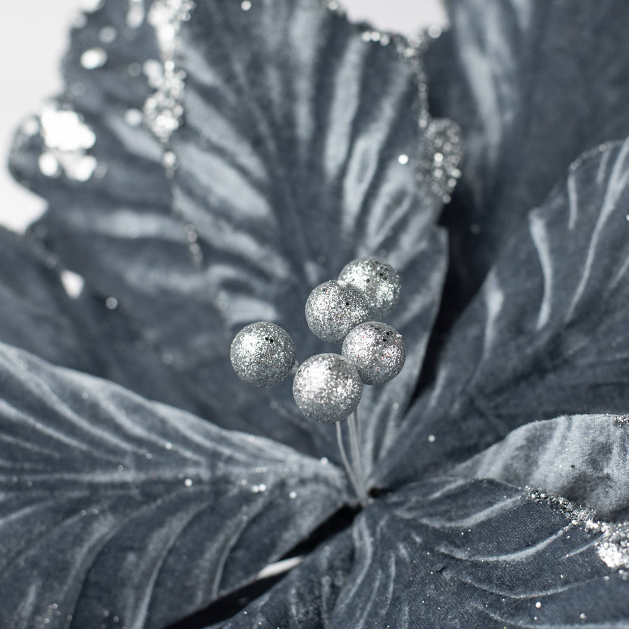 19" x 25" Jumbo Deluxe Velvet Poinsettia Stem: Dark Grey