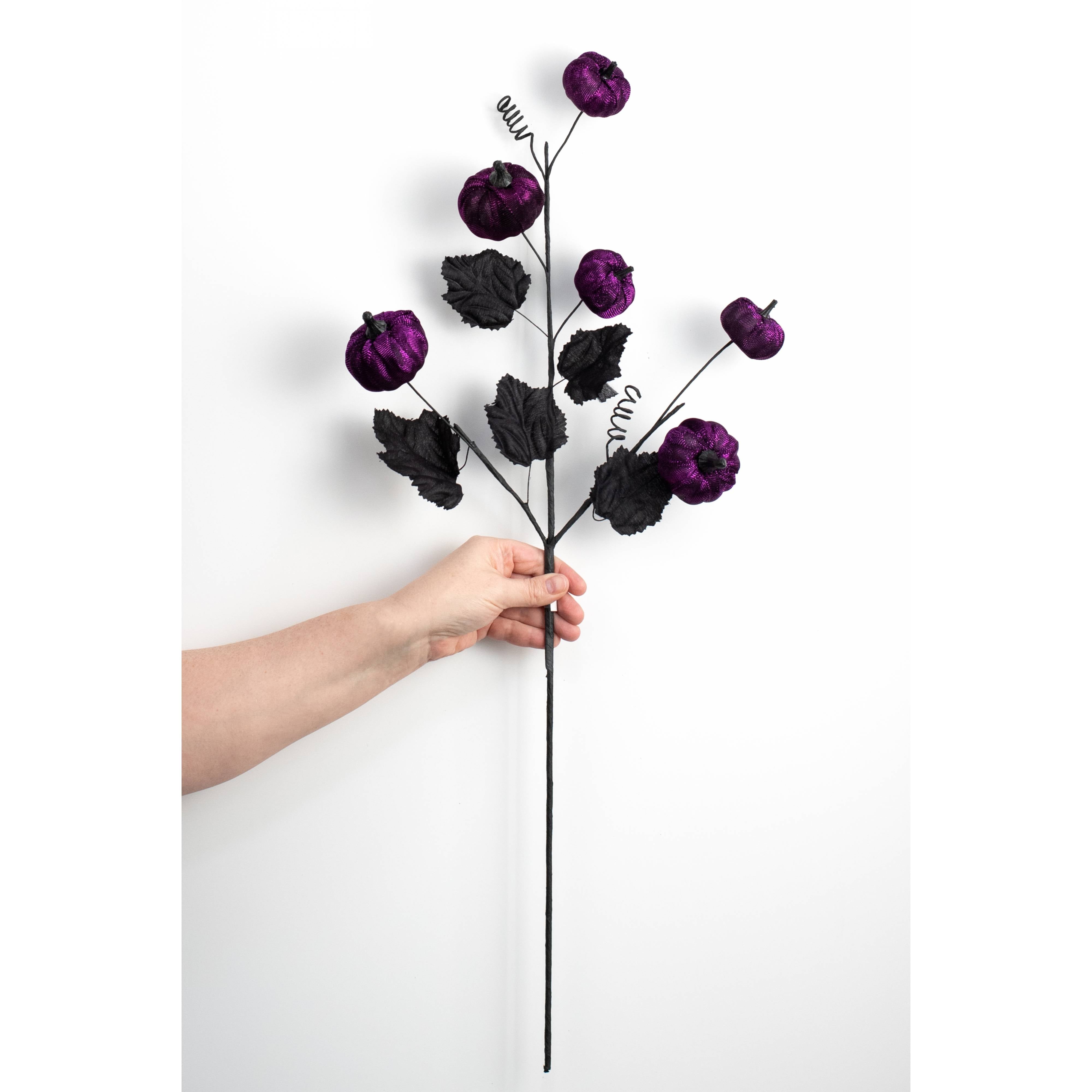29" Metallic Fabric Pumpkins Spray: Purple & Black