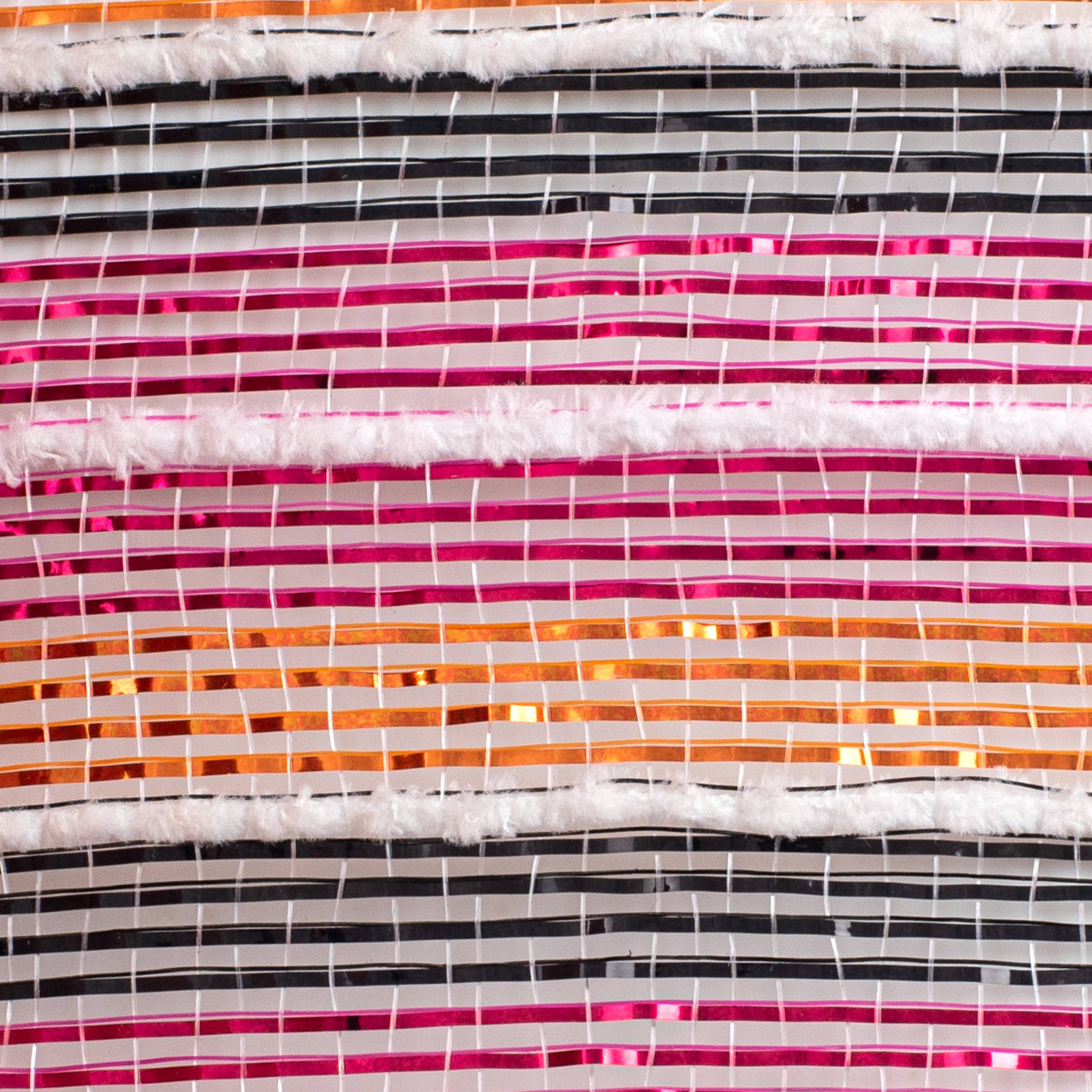 10" Metallic Stripe & White Fuzz Mesh: Fuchsia Pink, Orange & Black