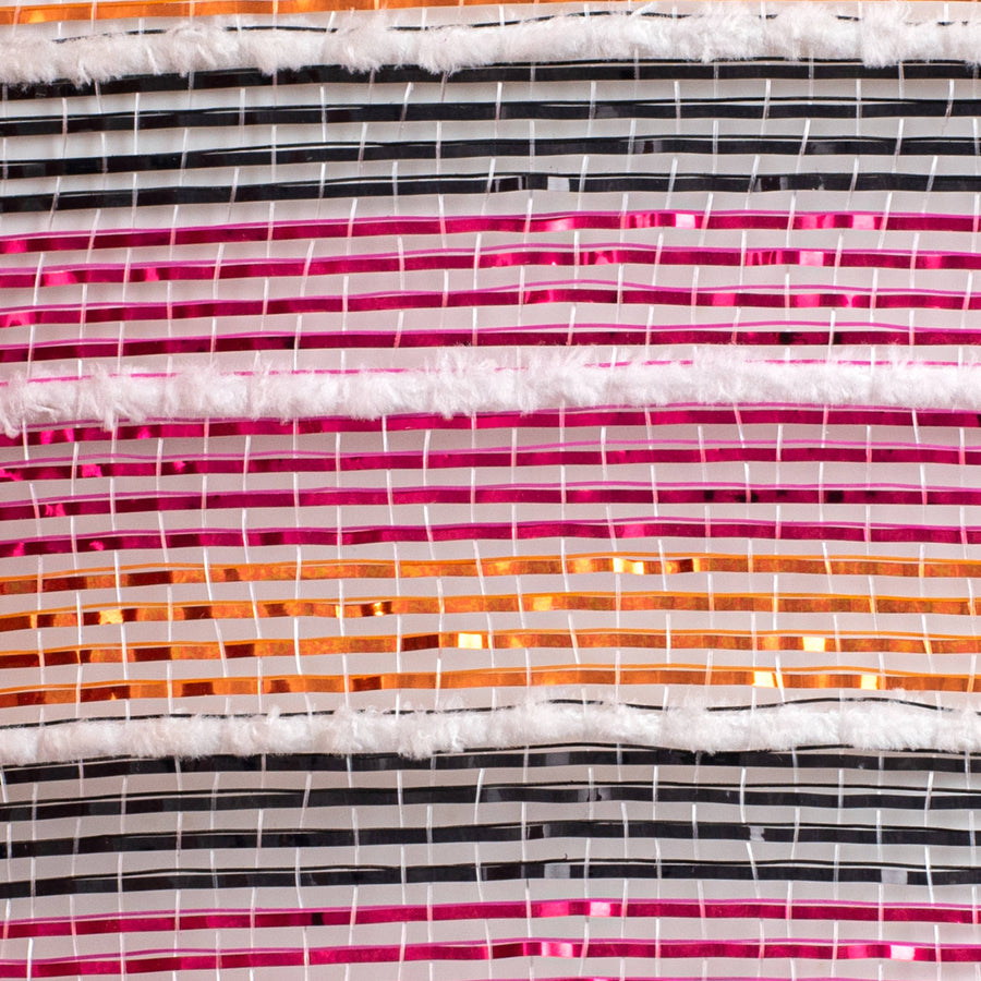 10" Metallic Stripe & White Fuzz Mesh: Fuchsia Pink, Orange & Black