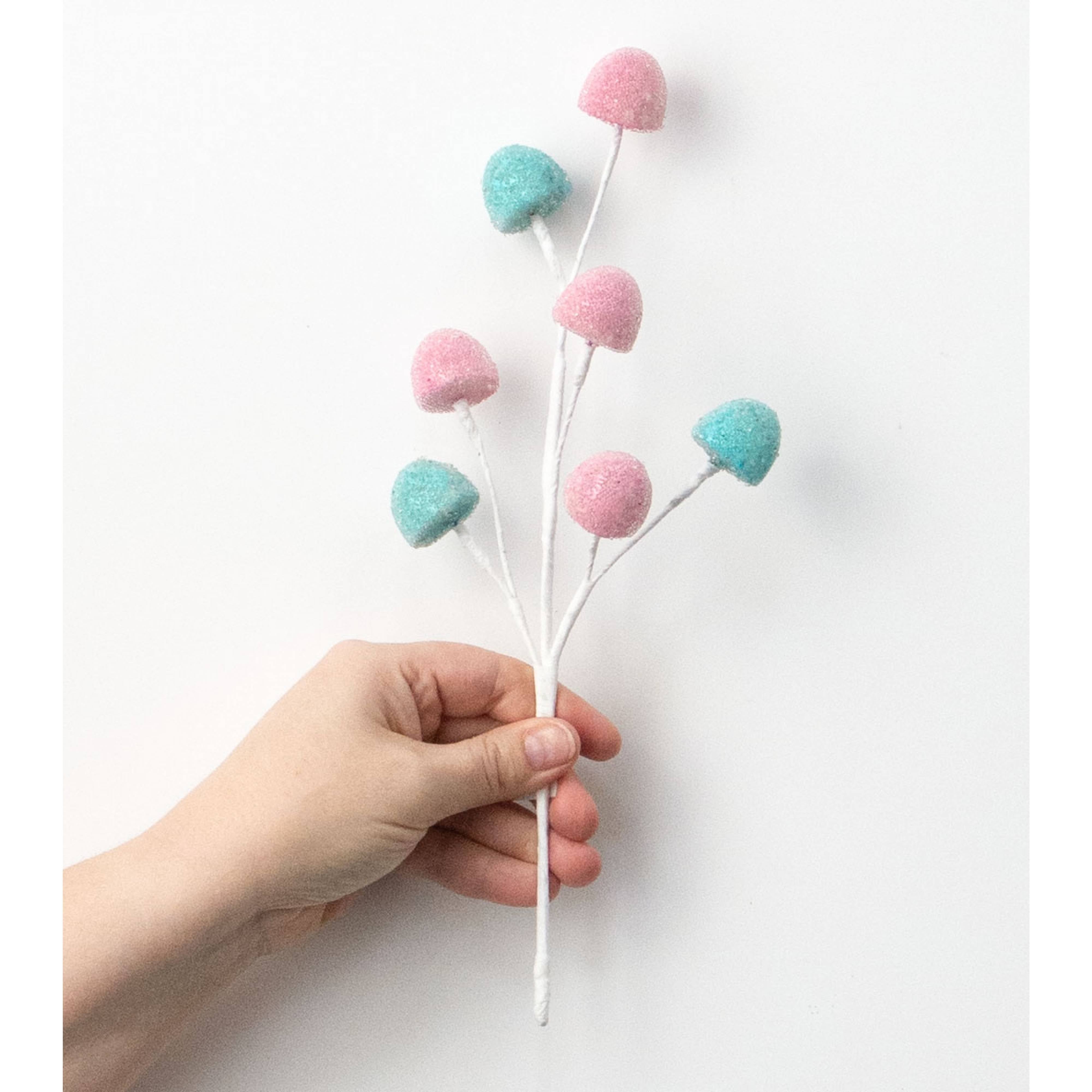 11" Glass Bead Gumdrops Pick: Pink & Blue