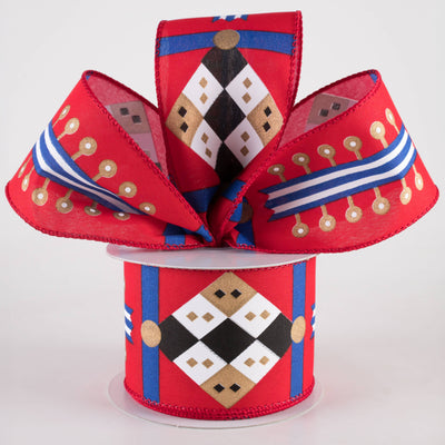 2.5" Nutcracker Stripes & Patterns Ribbon: Red & Blue (10 Yards)